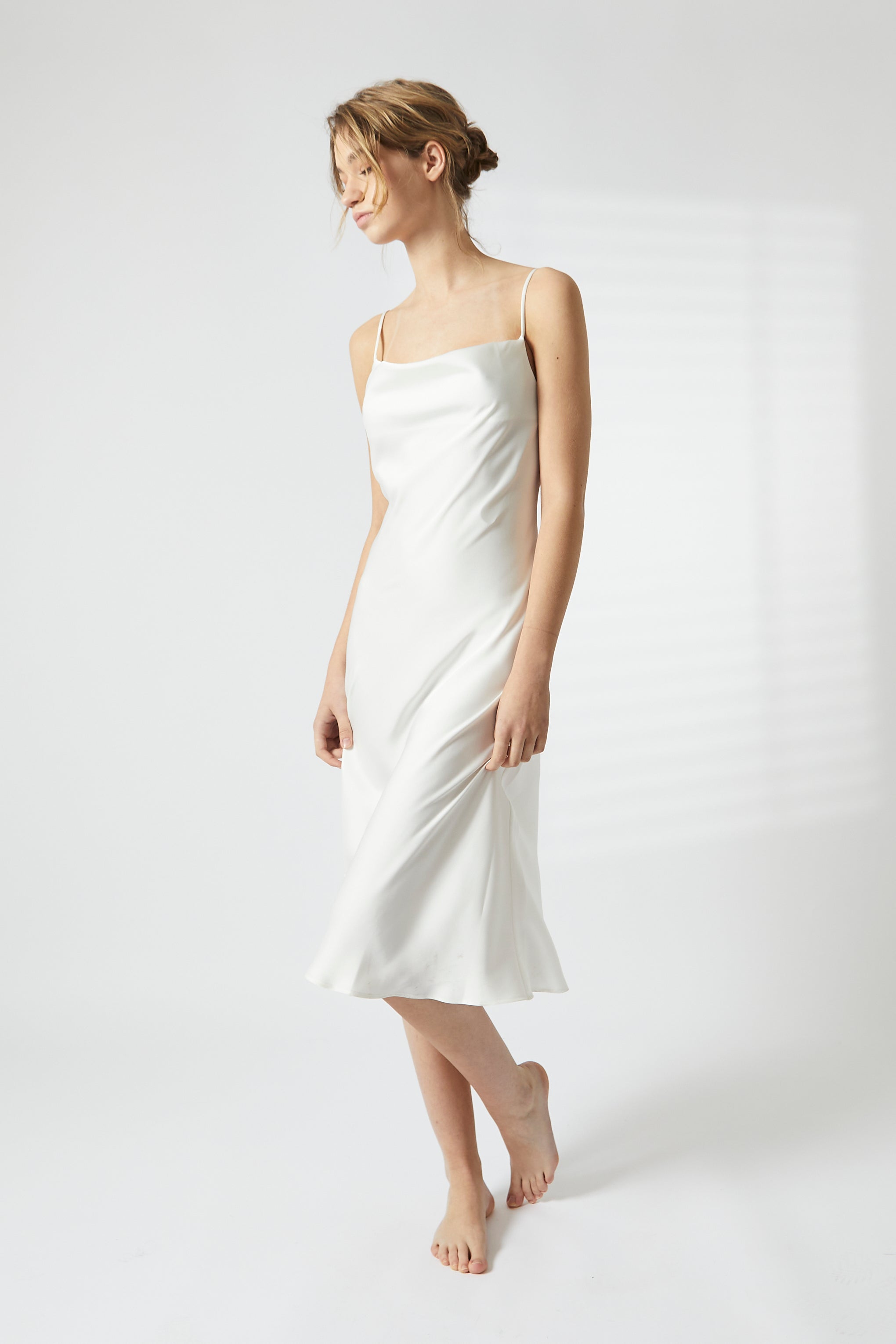 White Satin Midi Cowl Nightie-image-3