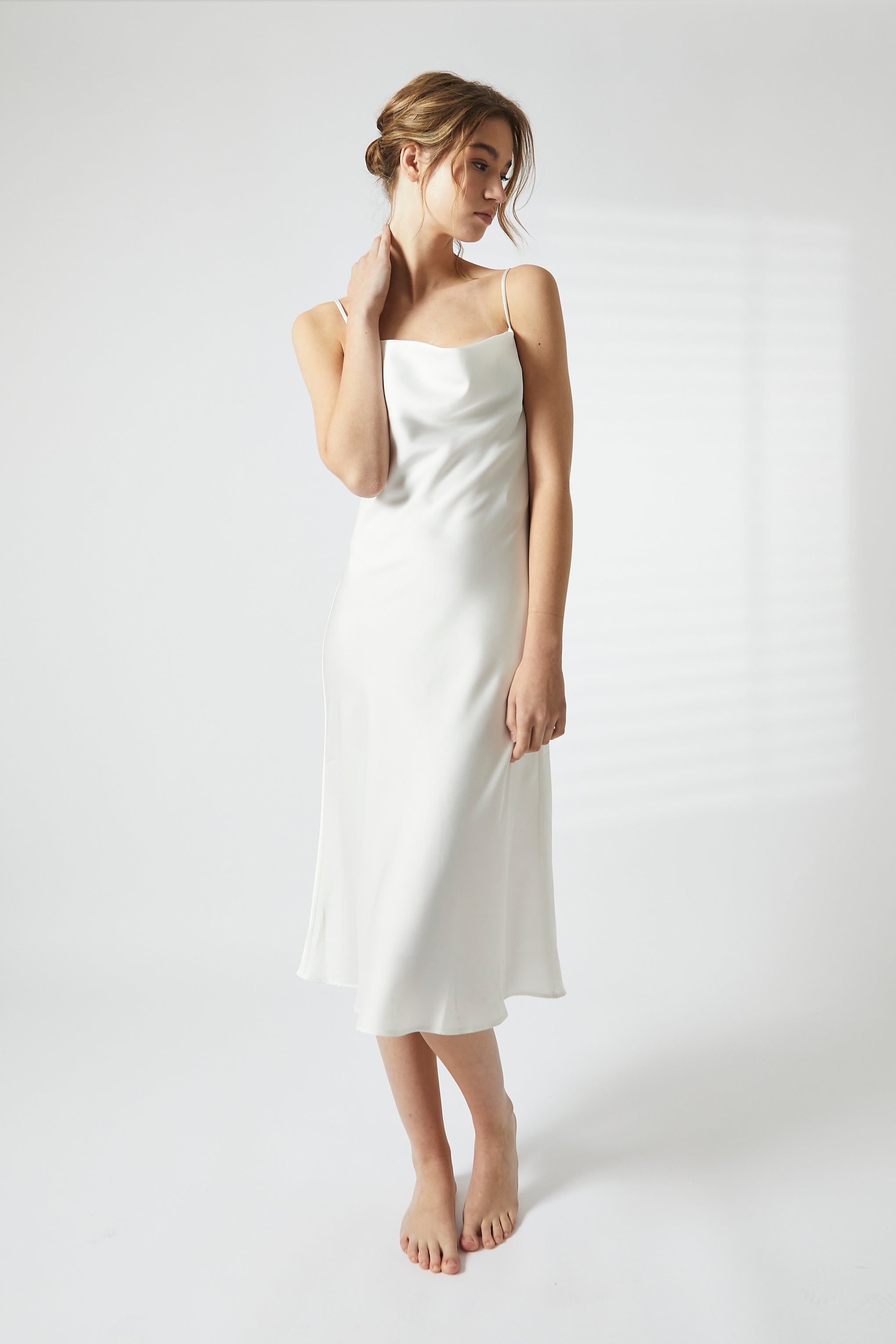 White Satin Midi Cowl Nightie-image-1