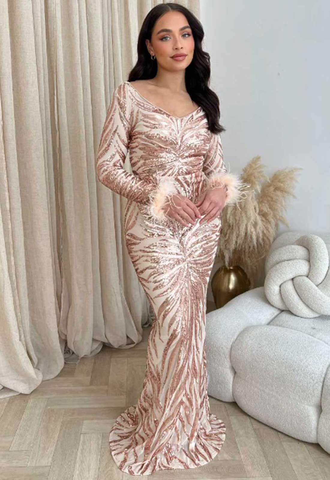 Nazz Collection Rose Gold Luminous Maxi Dress