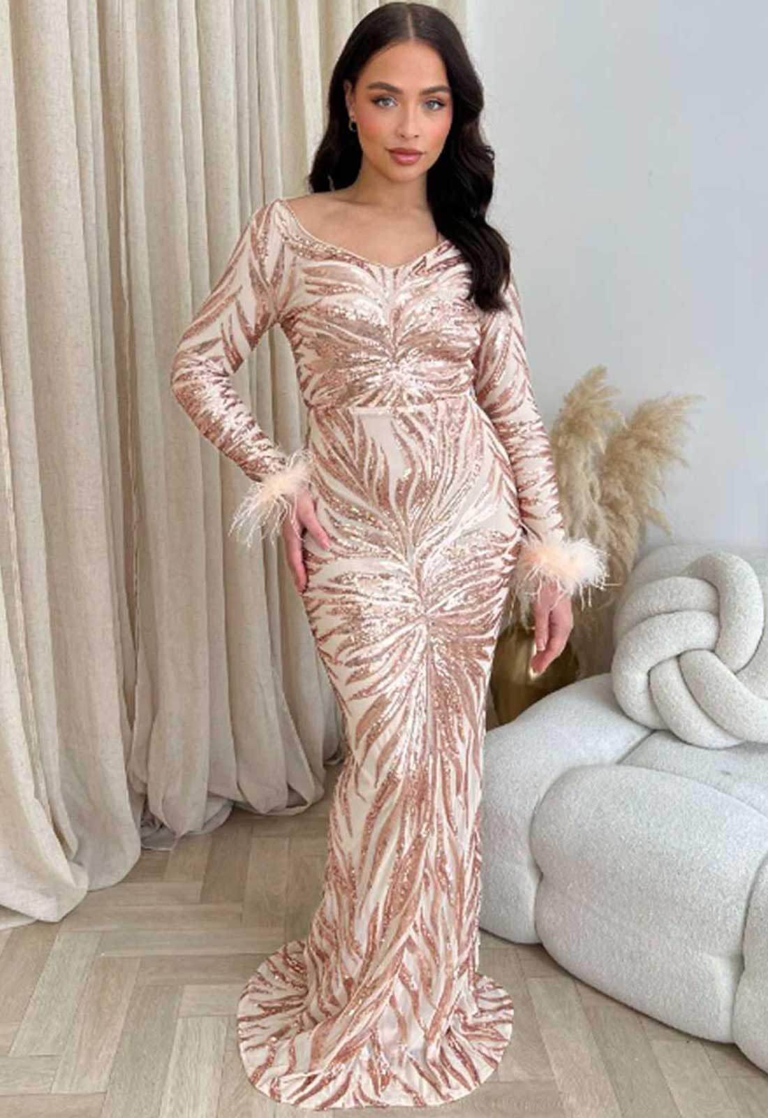 Nazz Collection Rose Gold Luminous Maxi Dress