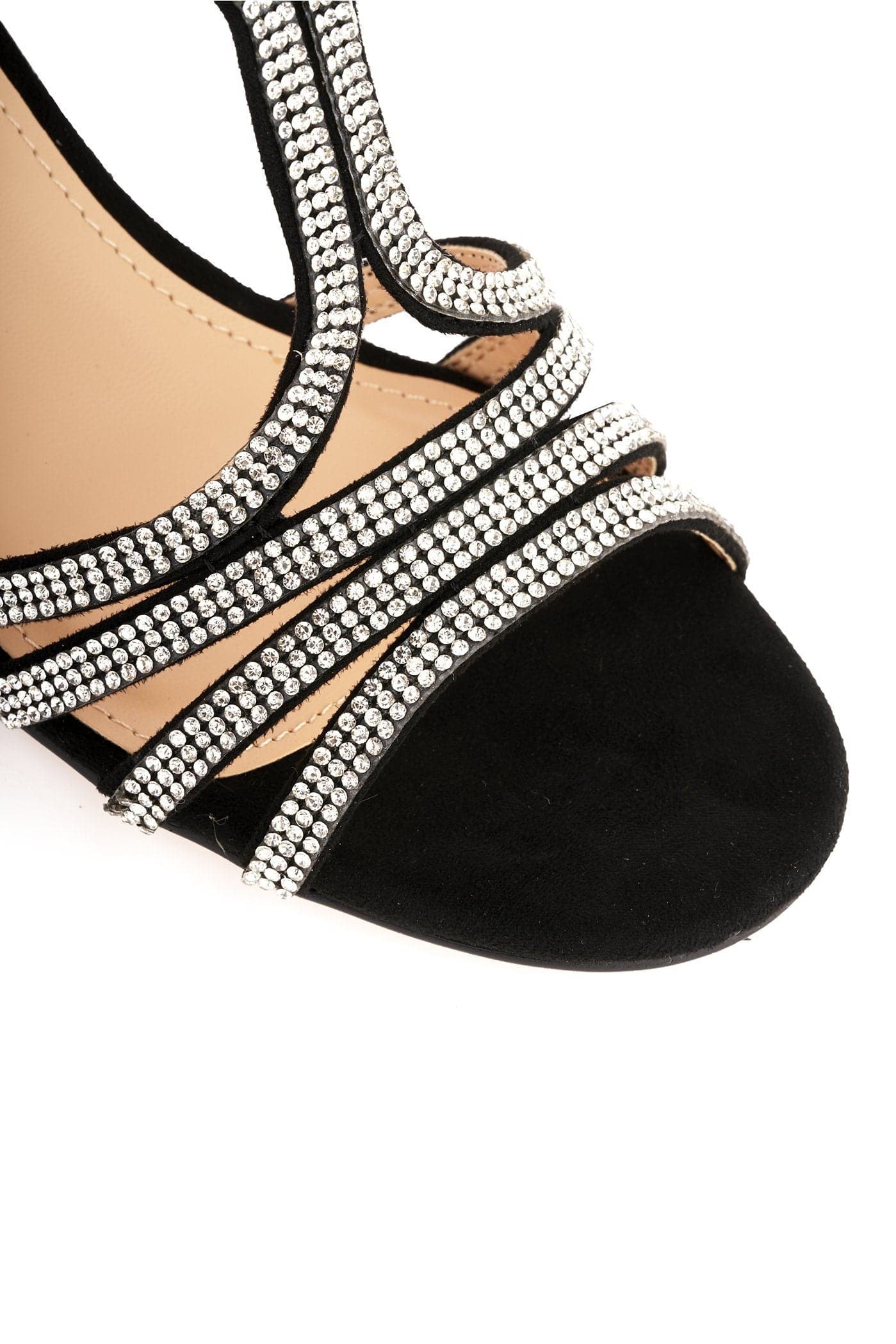 Miss Diva Amanda 3 Diamante Strap T-bar Block Heel Sandal in Black