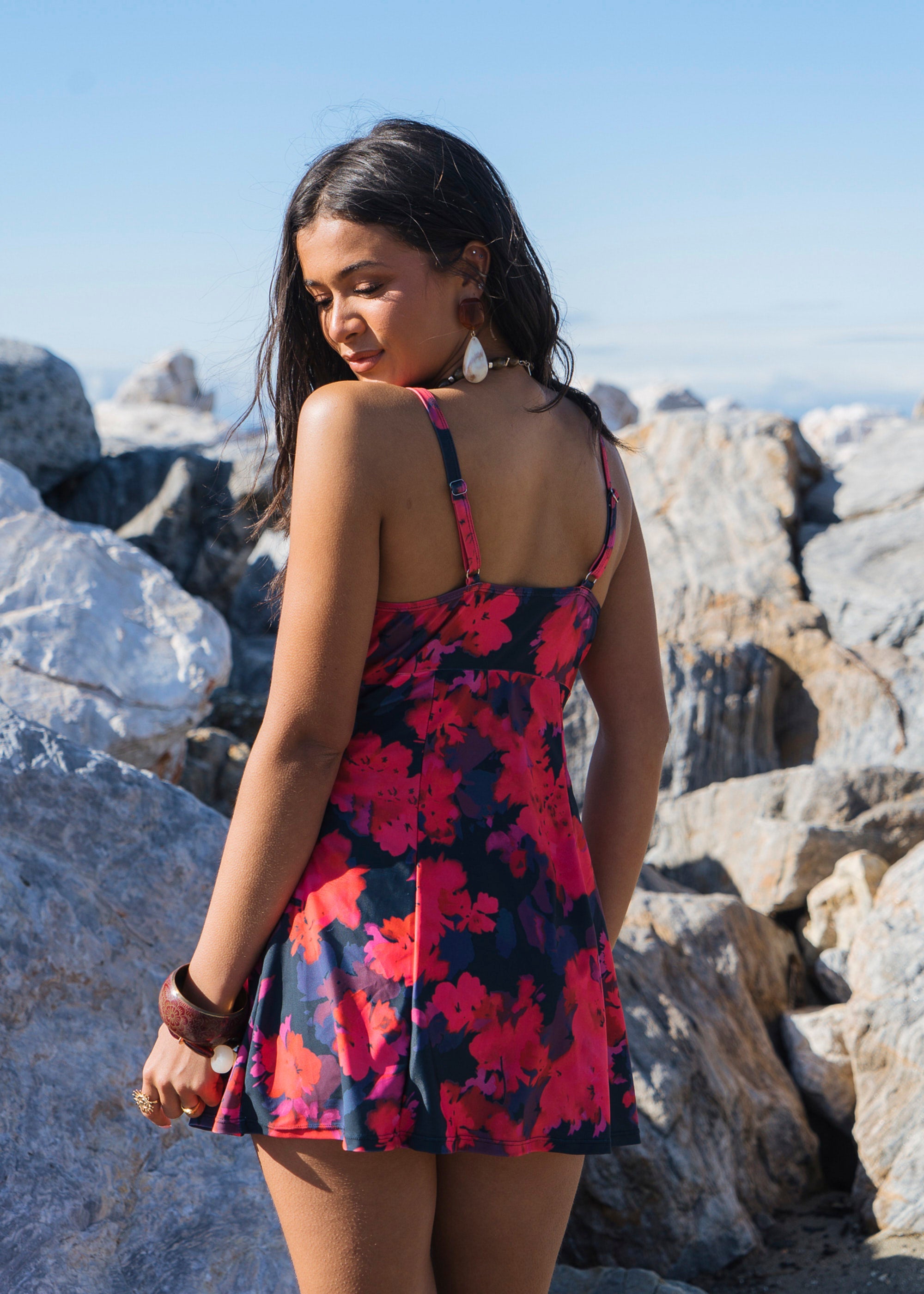 Gini London Red Floral Strappy Skirted Swimsuit