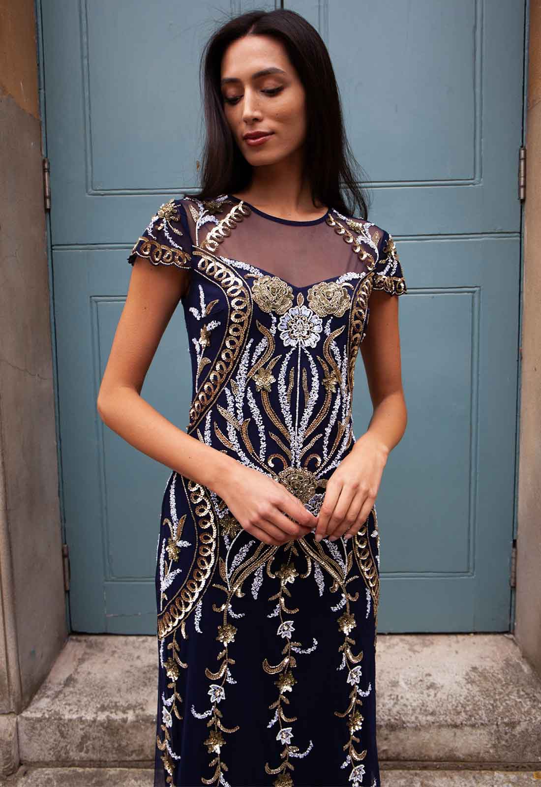 Raishma Navy Maris Embellished Maxi Dress