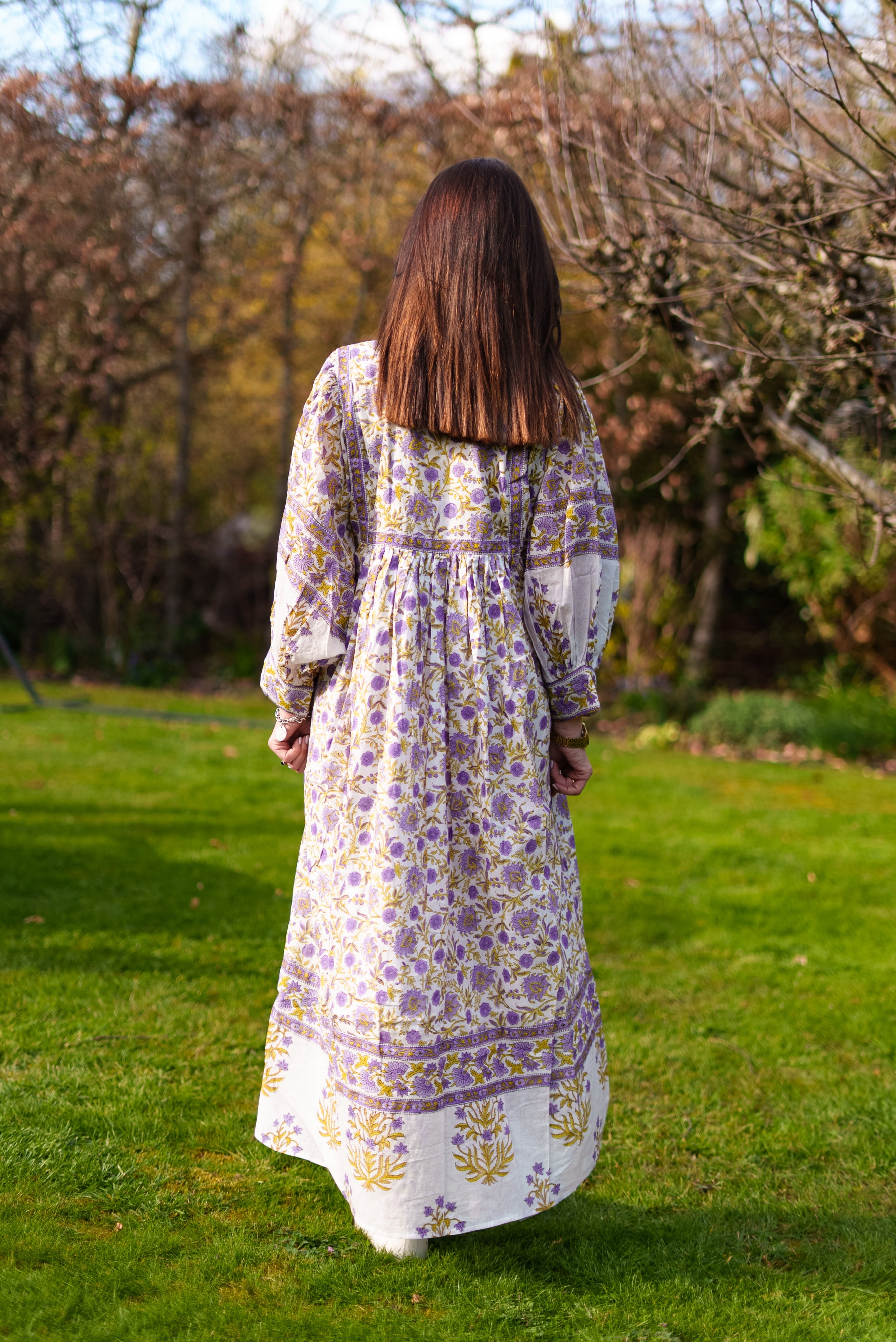 Soul Of Sita Amelia San Floral Lilac Floaty Sleeve Woodblock Print With Flowers, Maxi Dress