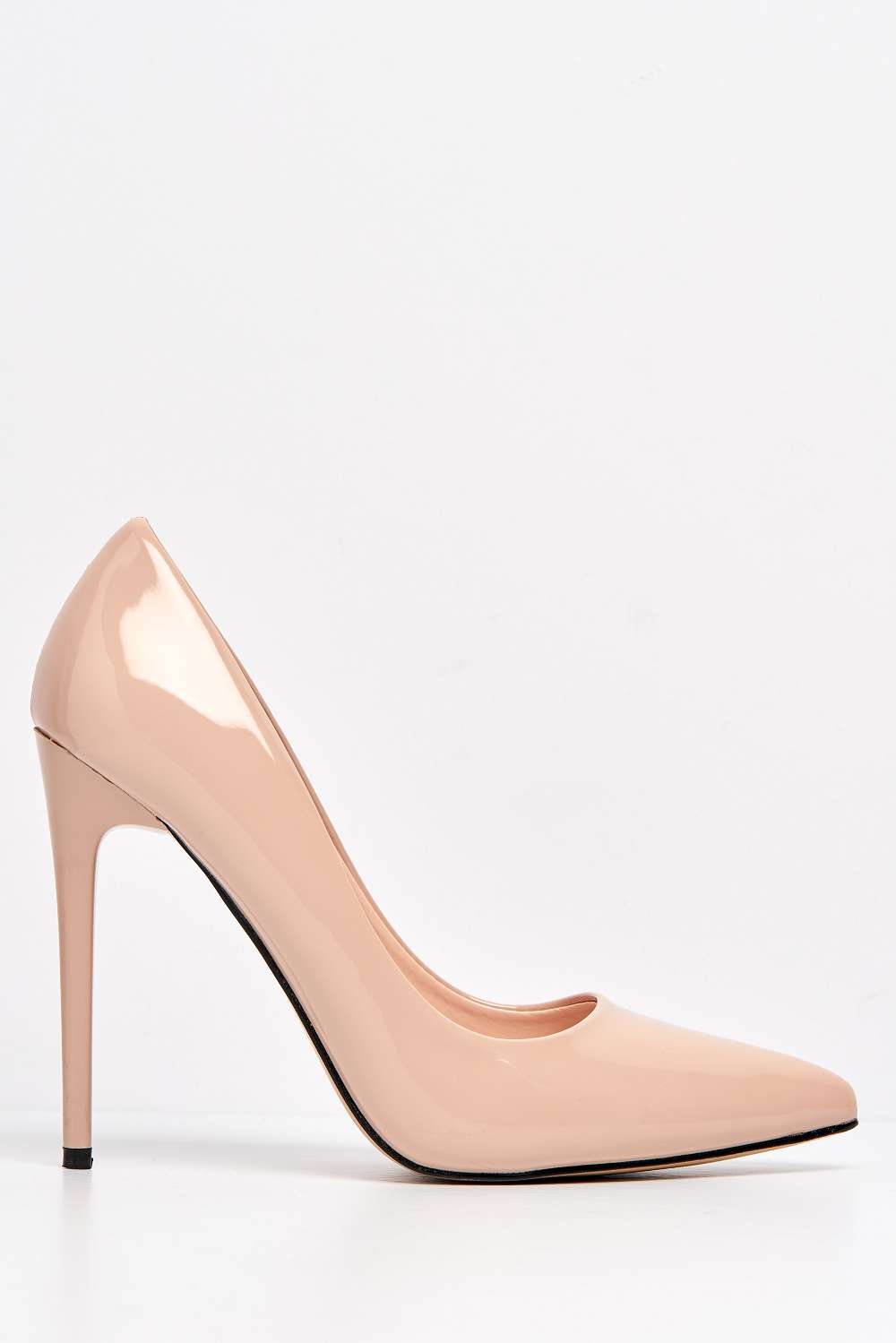 Mila High Stiletto Heel Court Shoe In Nude Patent Heels Miss Diva