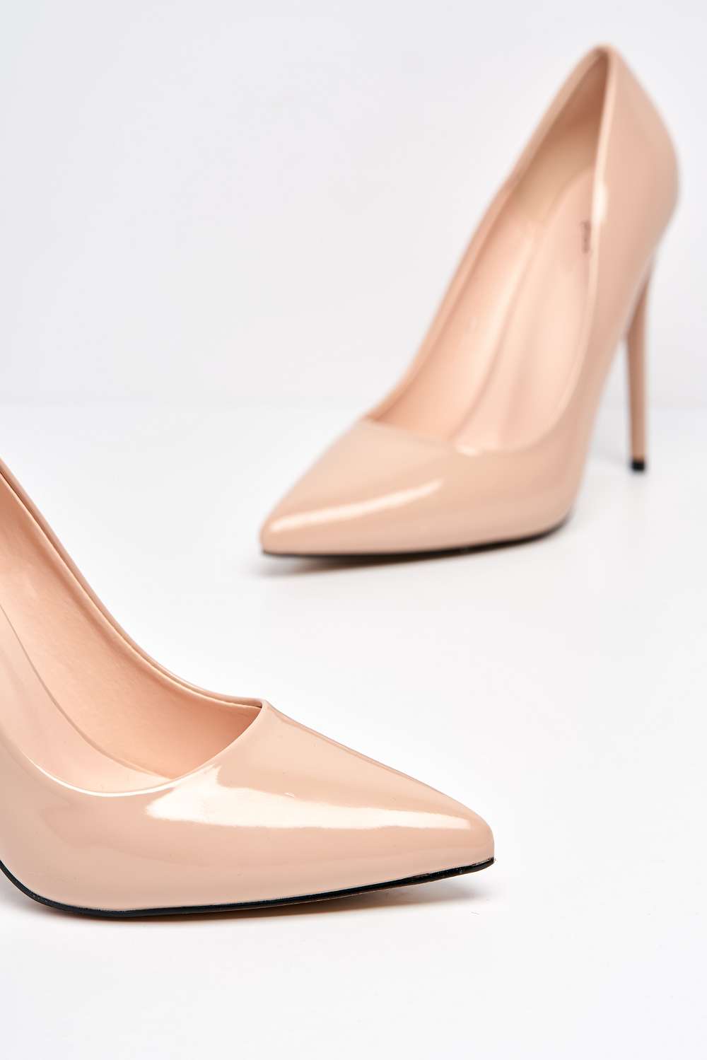 Miss Diva Mila High Stiletto Heel Court Shoe In Nude Patent