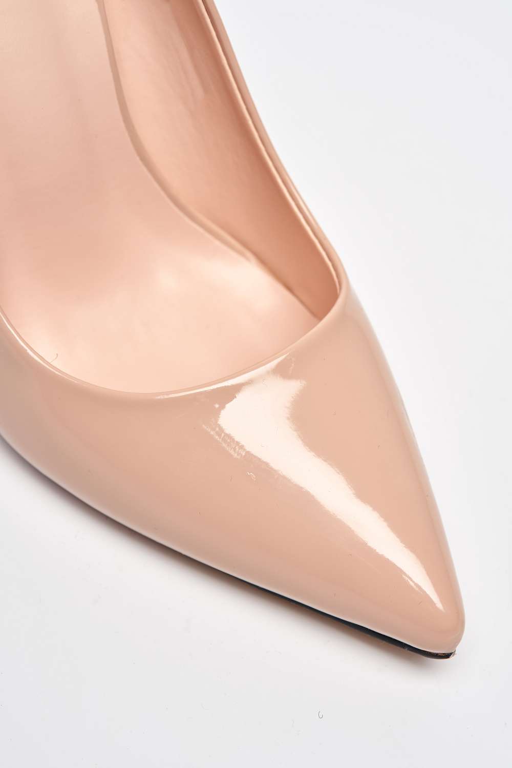 Miss Diva Mila High Stiletto Heel Court Shoe In Nude Patent