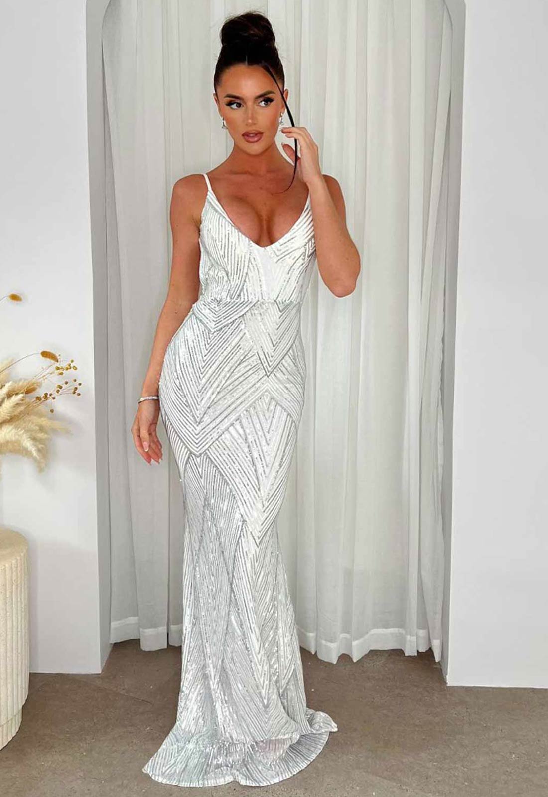 Nazz Collection Endless Silver Long Party Dress