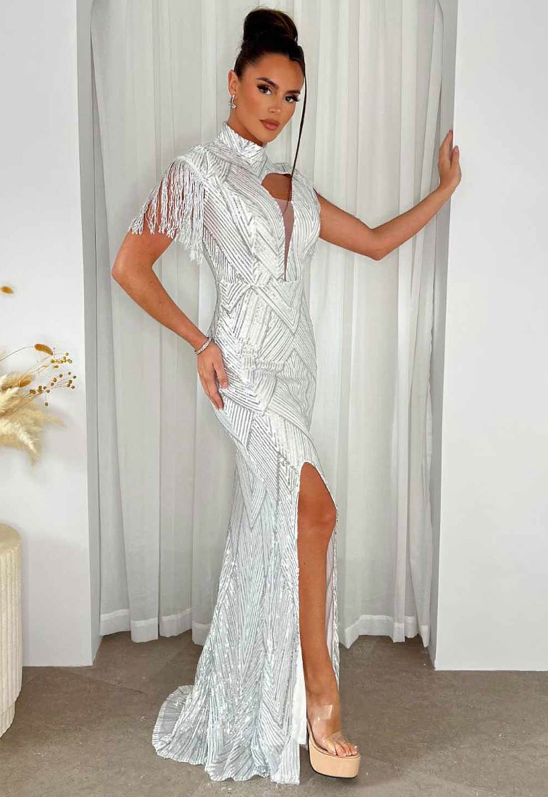 Nazz Collection Silver Runway Party Dress2