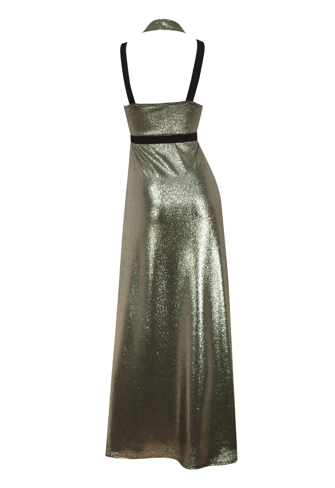 Me and Thee Gold Neck and Neck Metallic Maxi Dress