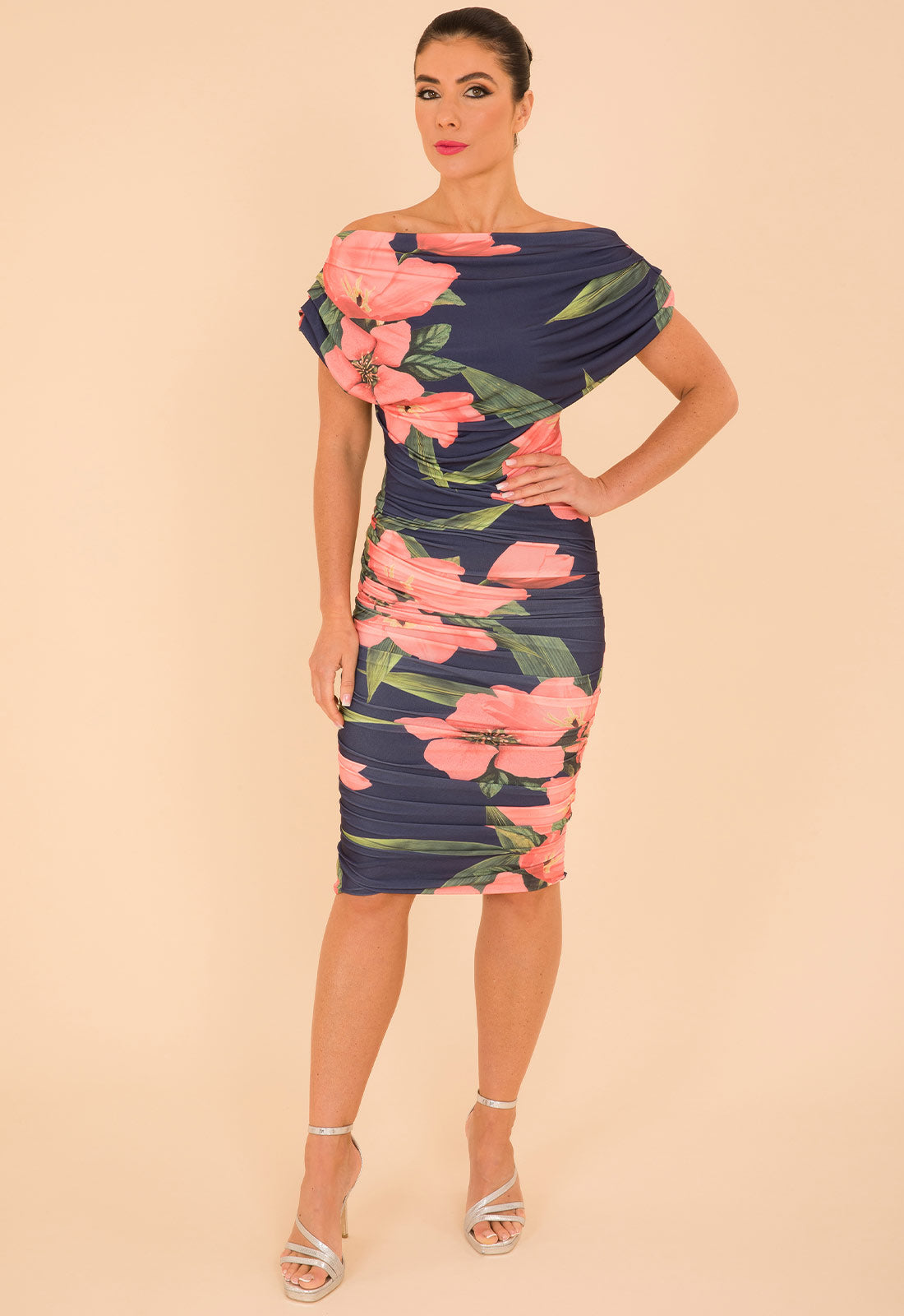 Atom Label Navy And Coral Floral Oxygen Dress