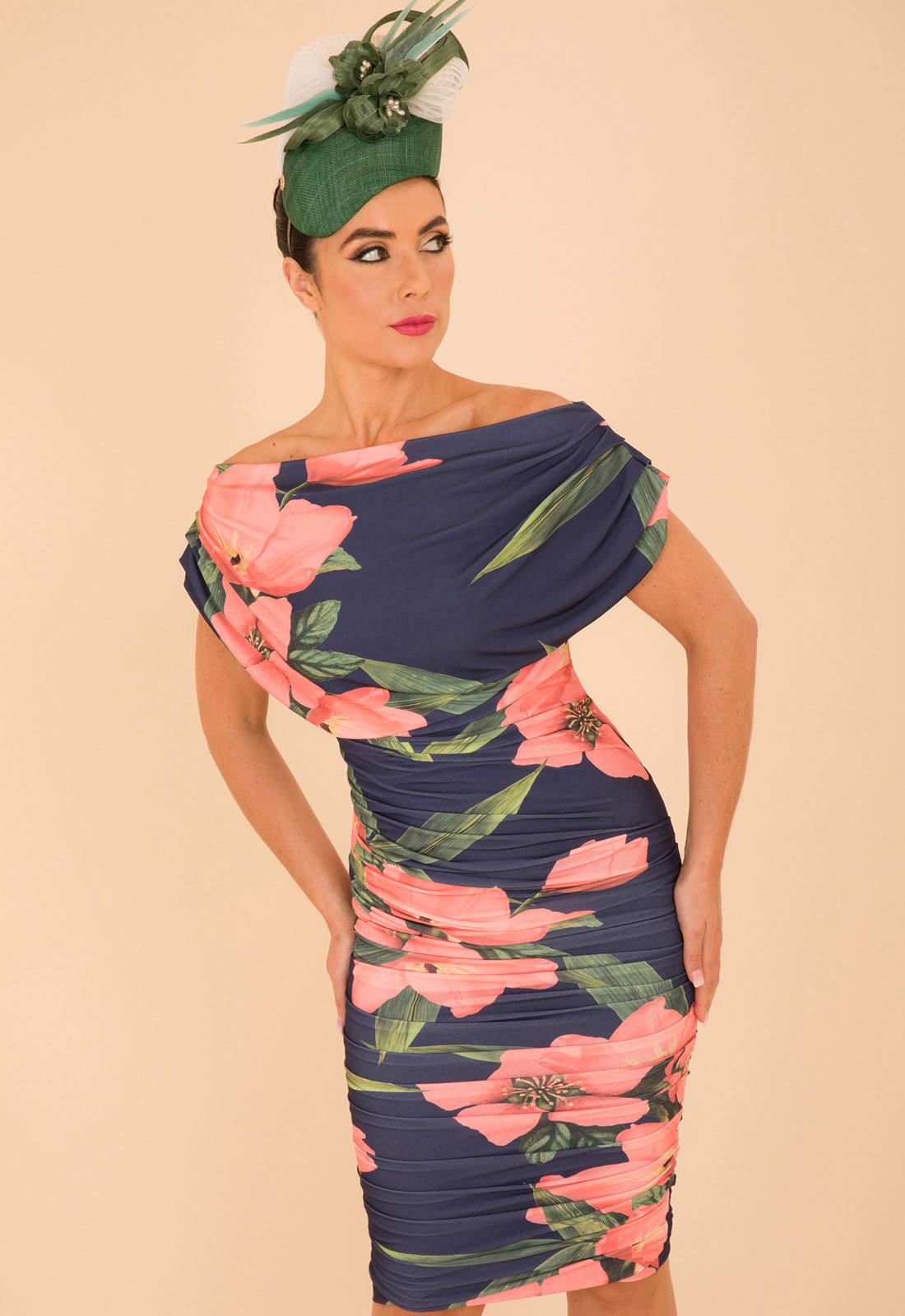 Atom Label Navy And Coral Floral Oxygen Dress