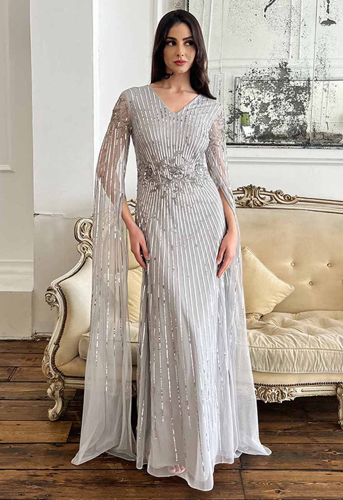 Raishma Couture Silver Peyton Gown