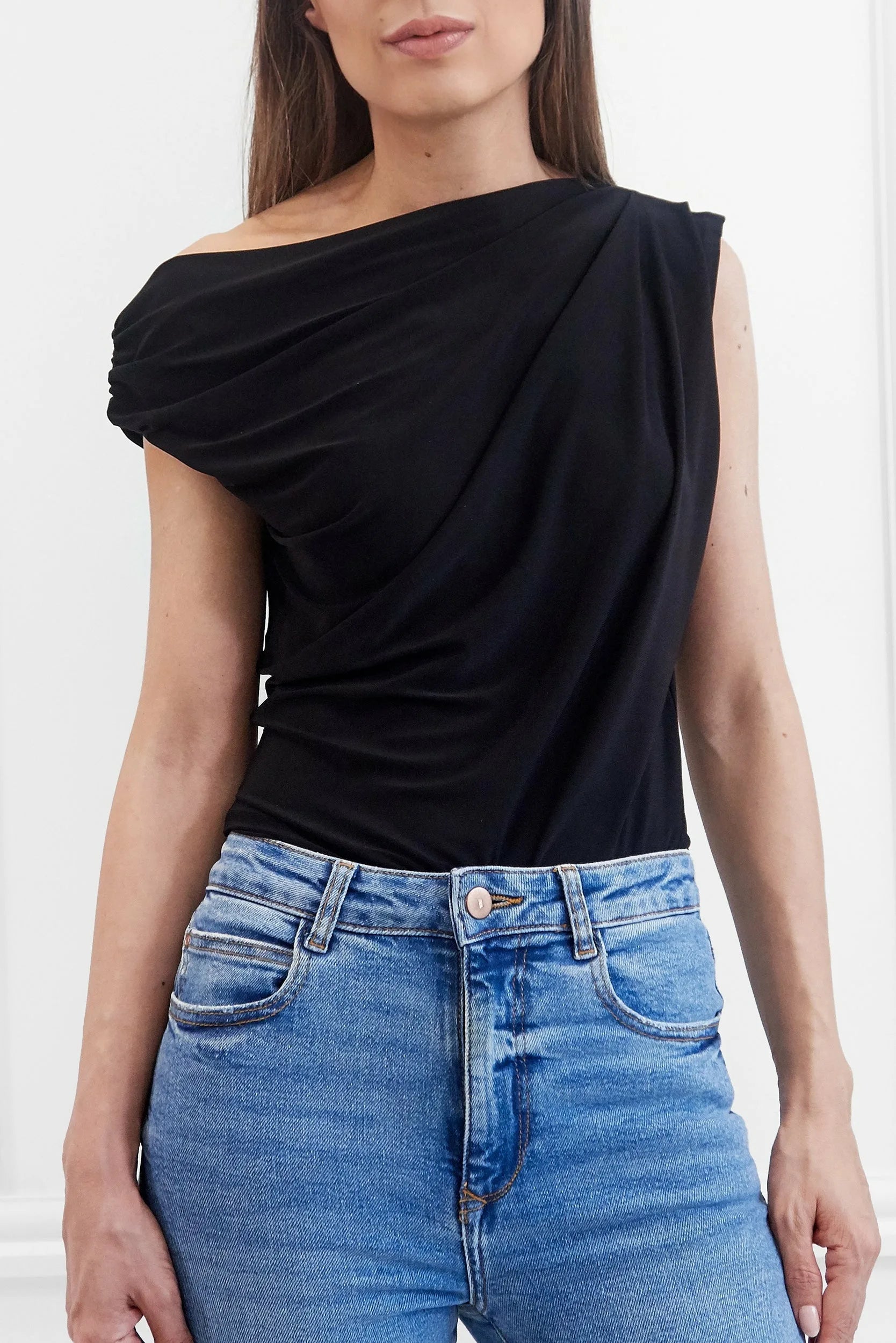 Honor Gold Raven Black Off The Shoulder / Drop Shoulder Top