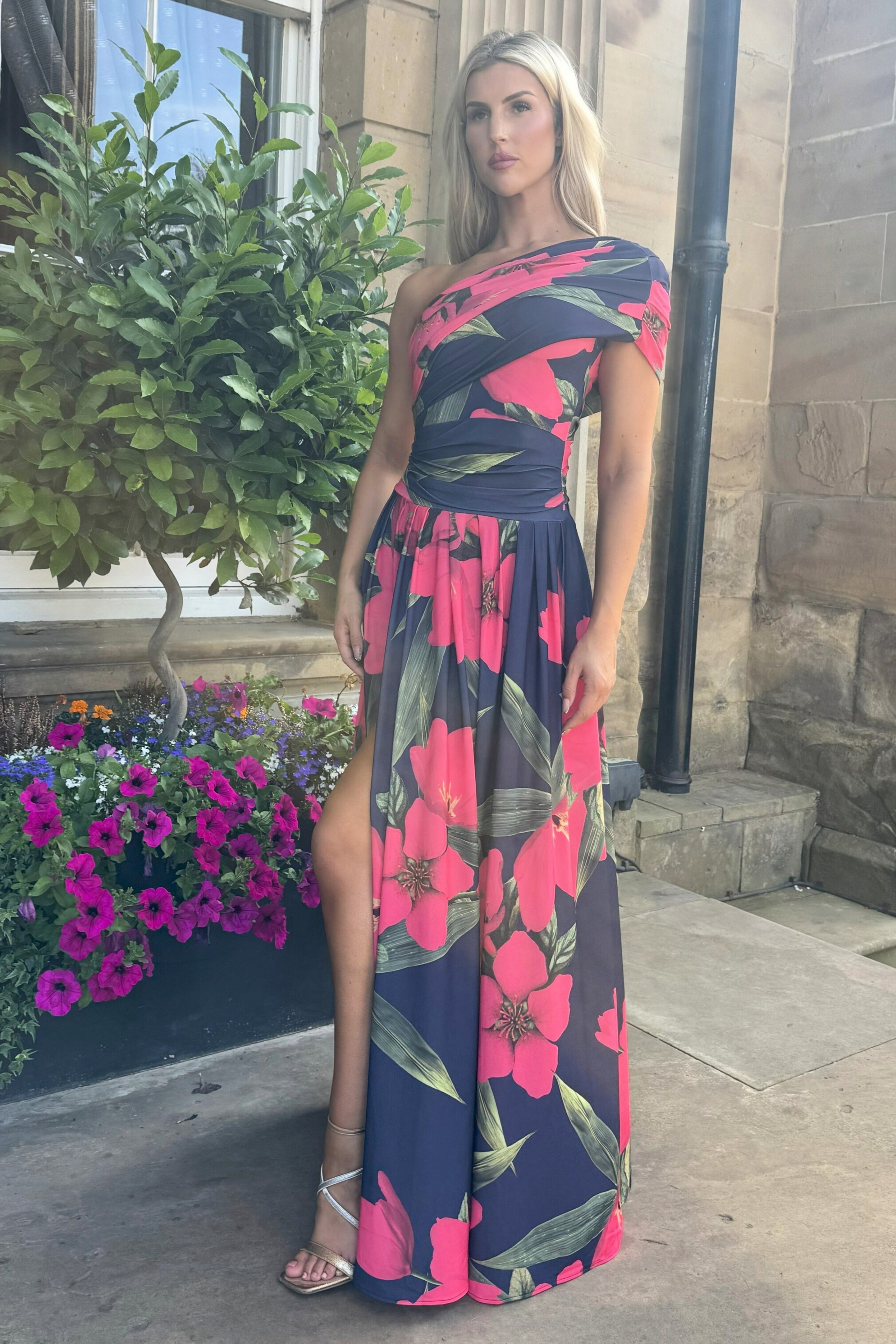 Atom Label Fuchsia Lily Print Ss26 Rhenium Maxi