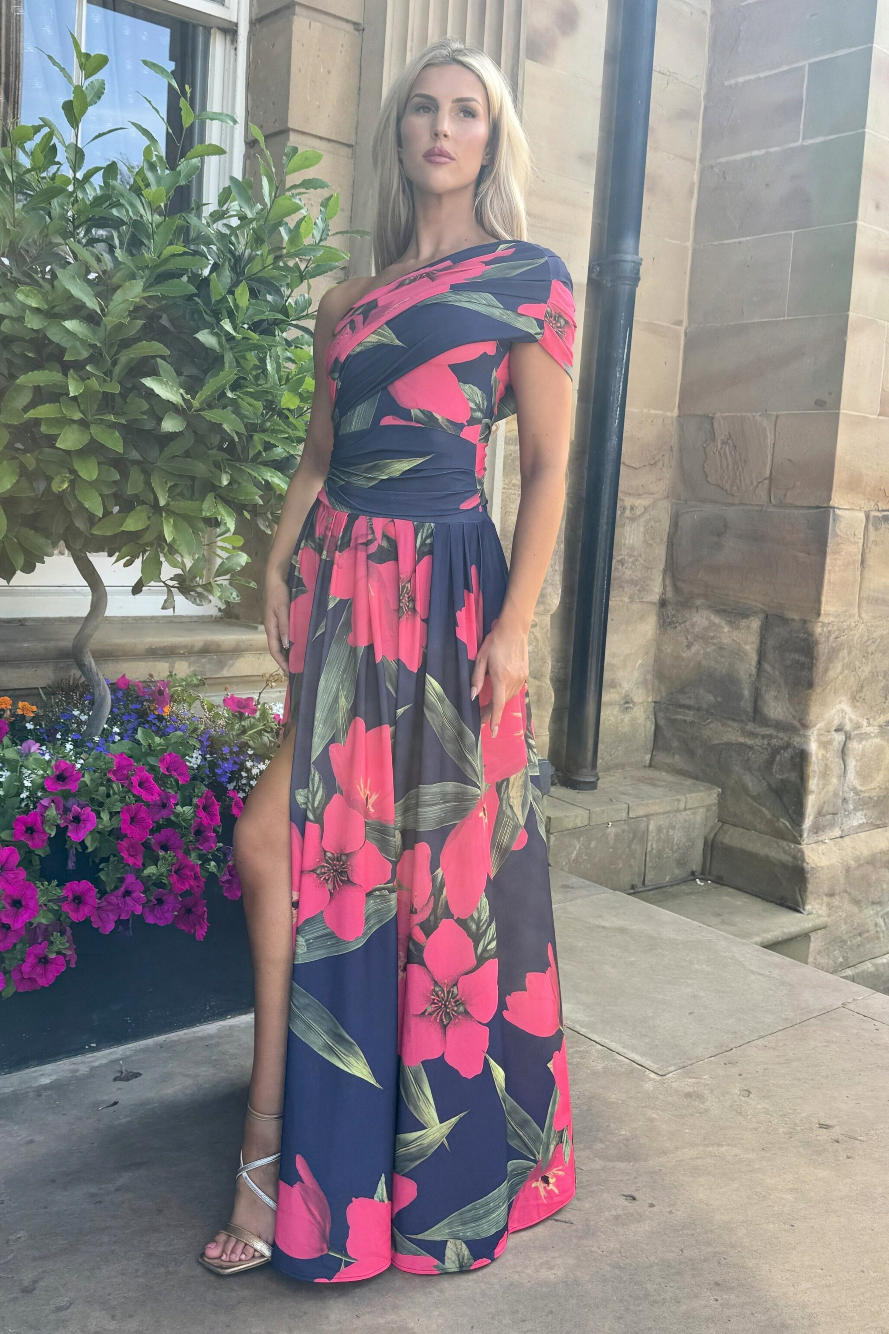 Atom Label Fuchsia Lily Print Ss26 Rhenium Maxi