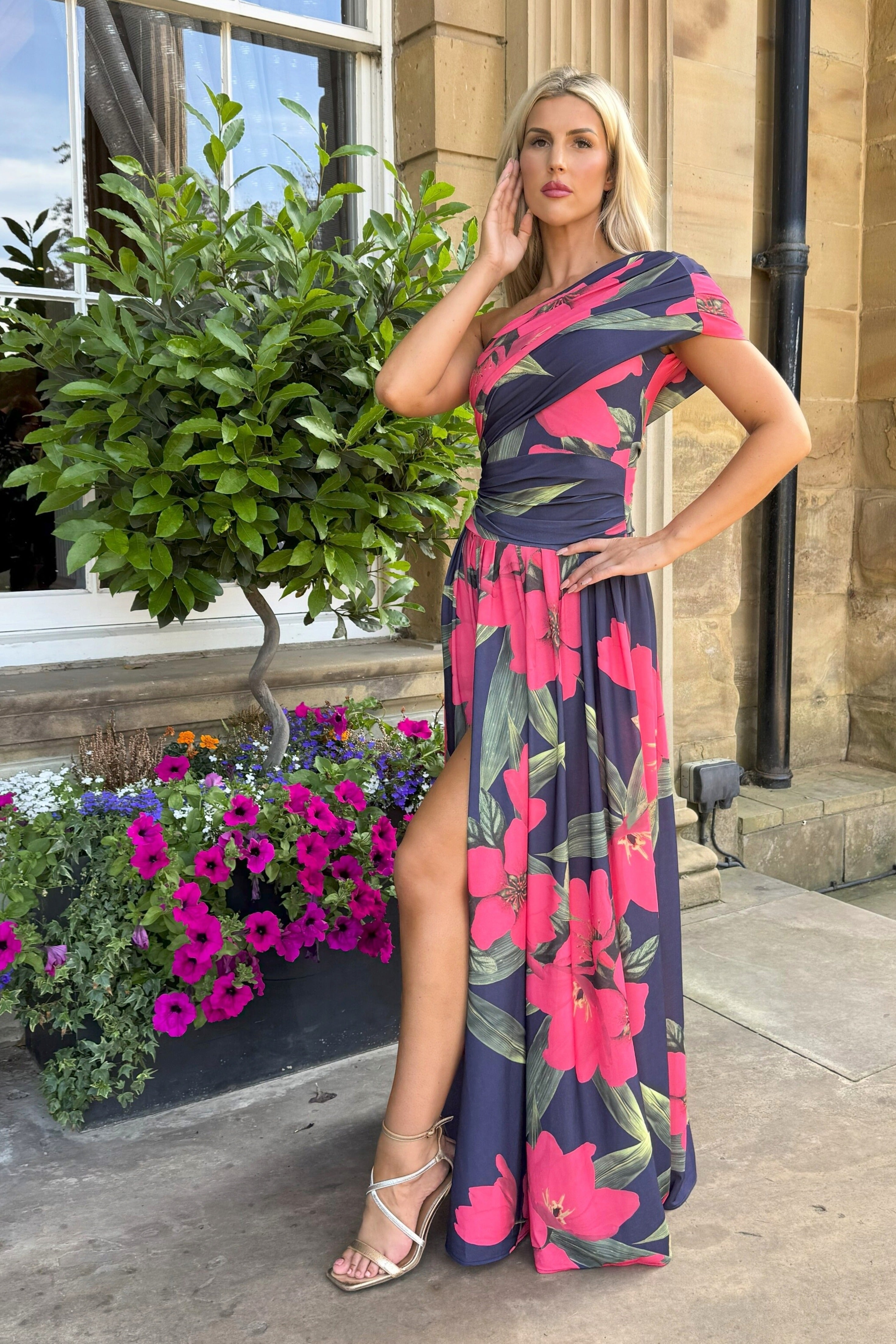 Atom Label Fuchsia Lily Print Ss26 Rhenium Maxi