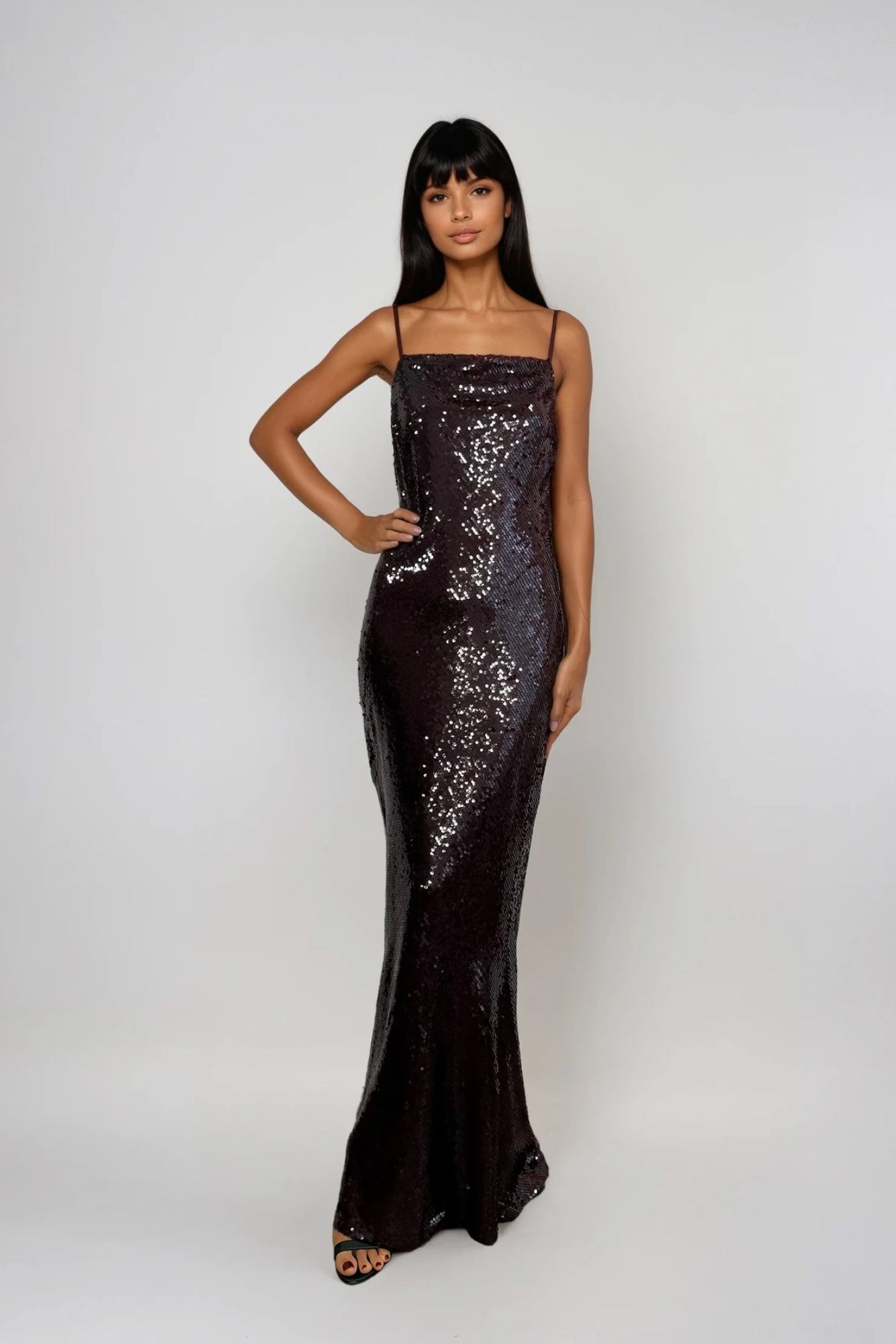 Sara Berry Sequin Embellished Maxi Slip Cami Dress - Side View | Honor Gold