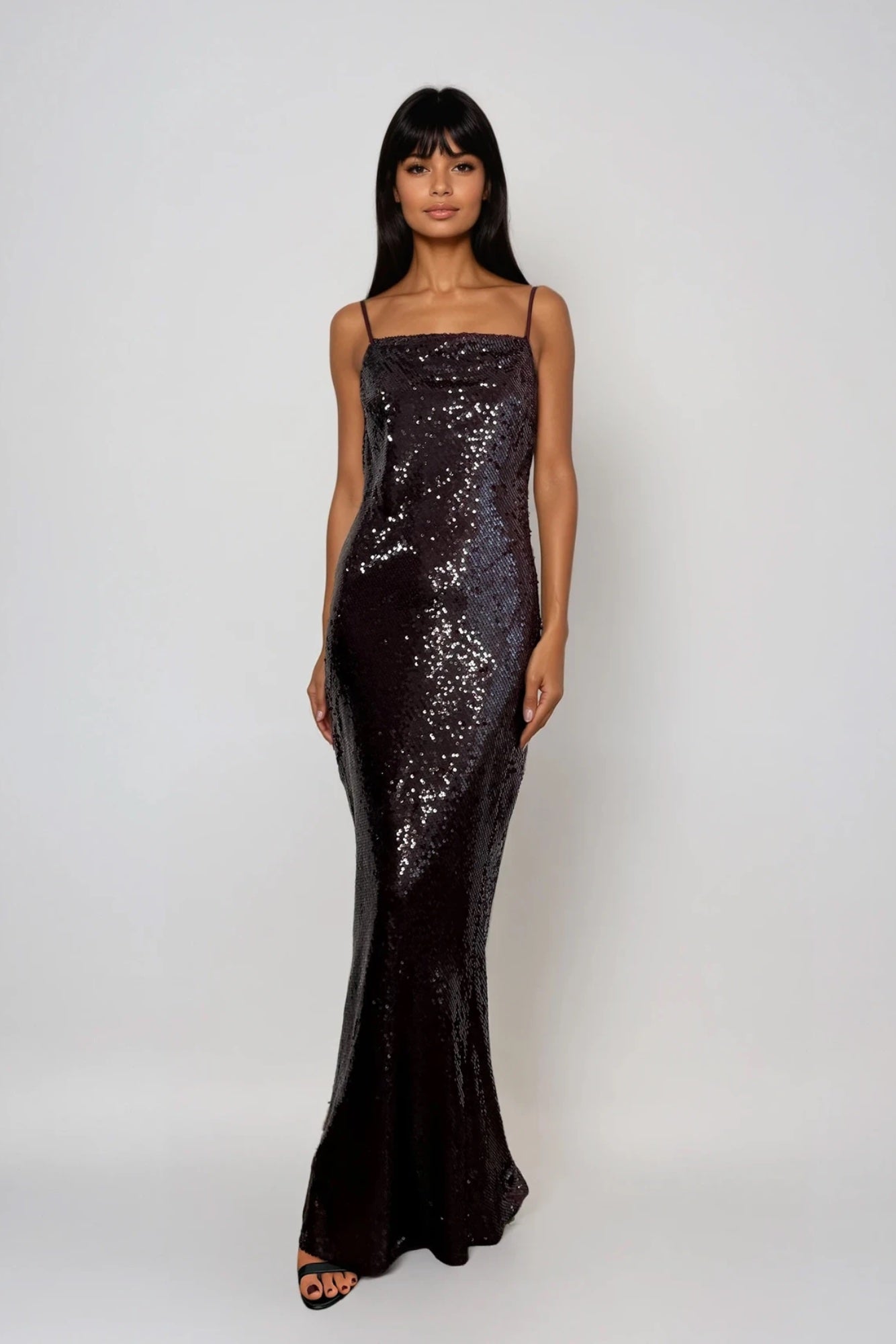 Sara Berry Sequin Embellished Maxi Slip Cami Dress - Front View | Honor Gold
