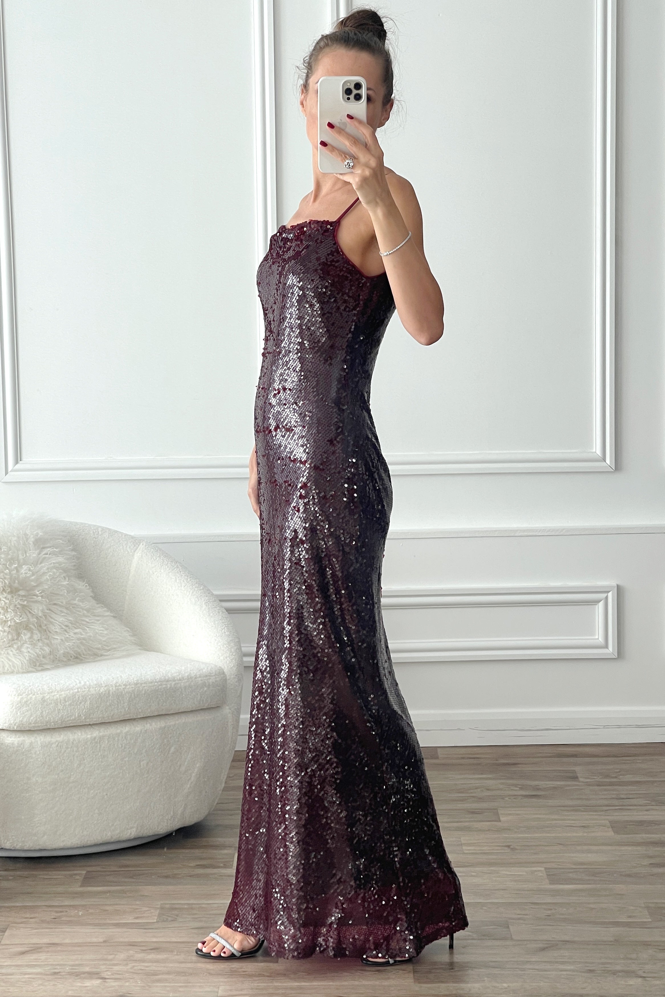 Sara Berry Sequin Embellished Maxi Slip Cami Dress - View 6 | Honor Gold
