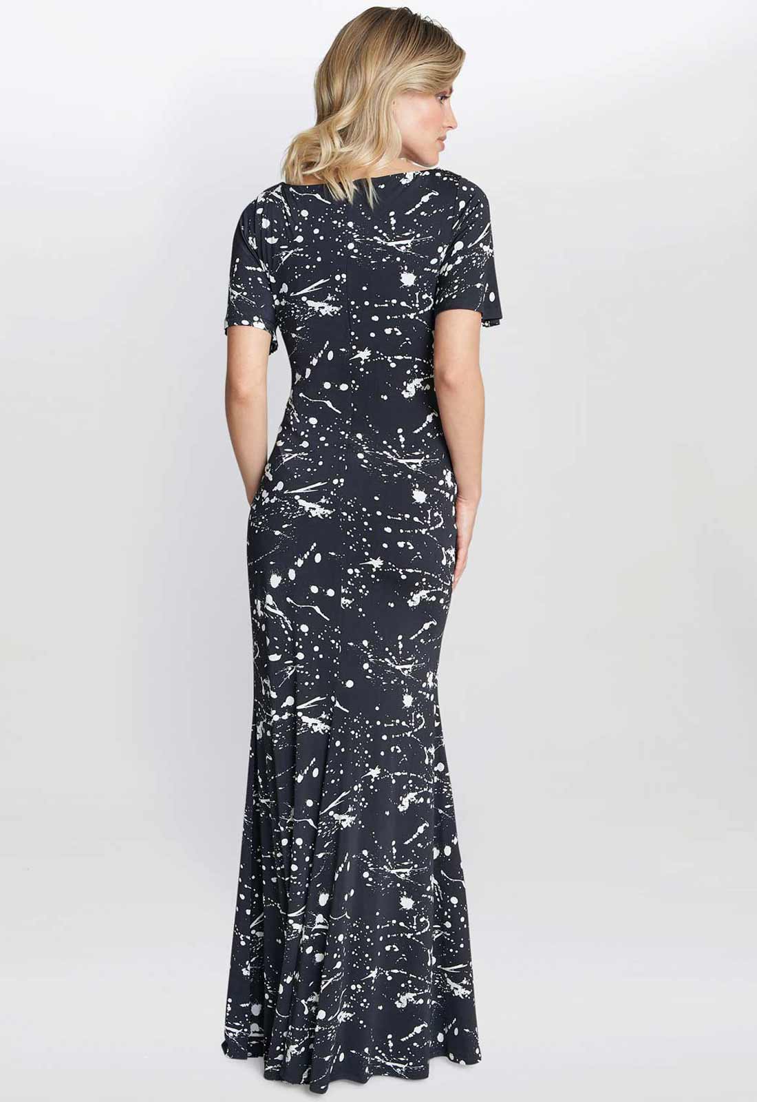 Gina Bacconi Black and White Lacy Jersey Maxi Dress