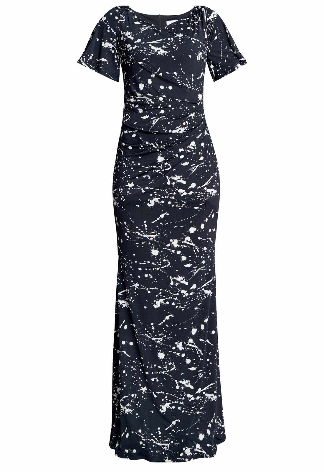 Gina Bacconi Black and White Lacy Jersey Maxi Dress