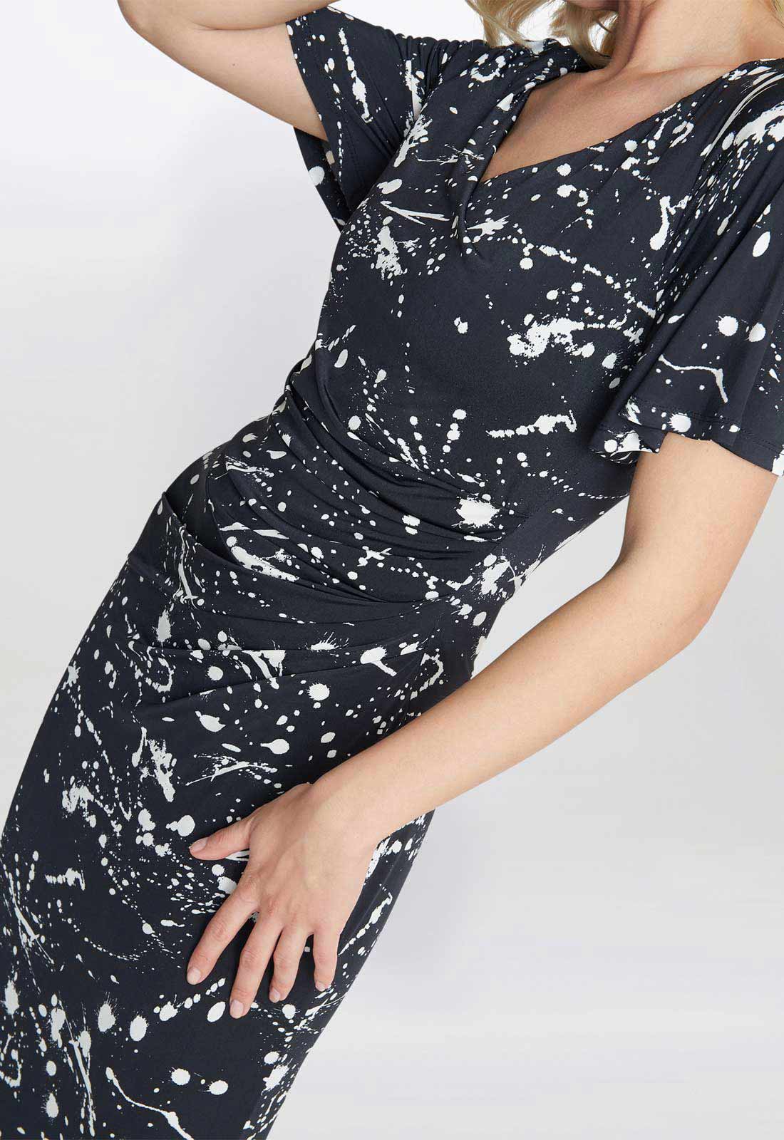 Gina Bacconi Black and White Lacy Jersey Maxi Dress