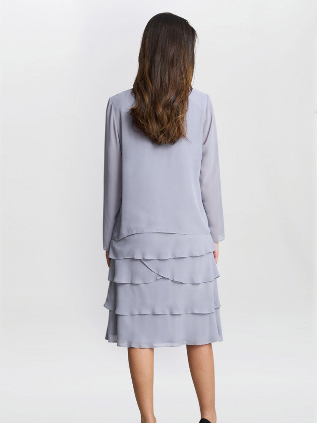 Gina Bacconi Camira Lace Shoulder Bead Tier Jacket Dress
