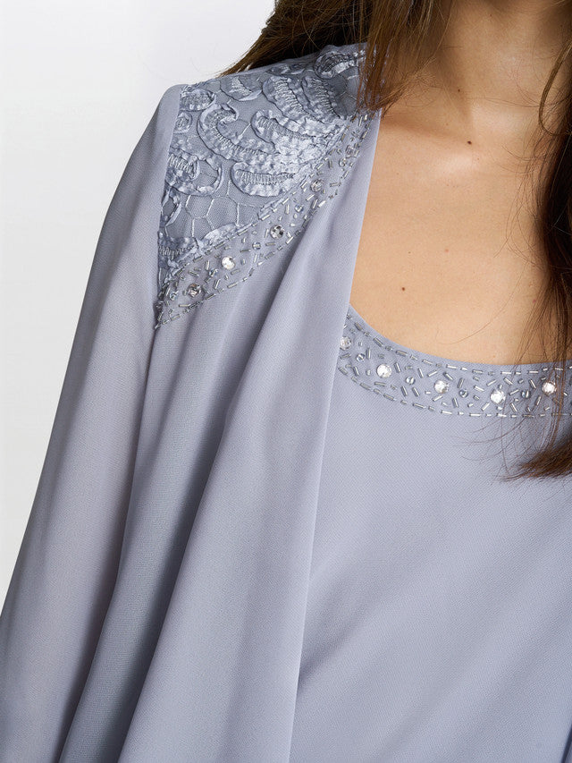 Gina Bacconi Camira Lace Shoulder Bead Tier Jacket Dress