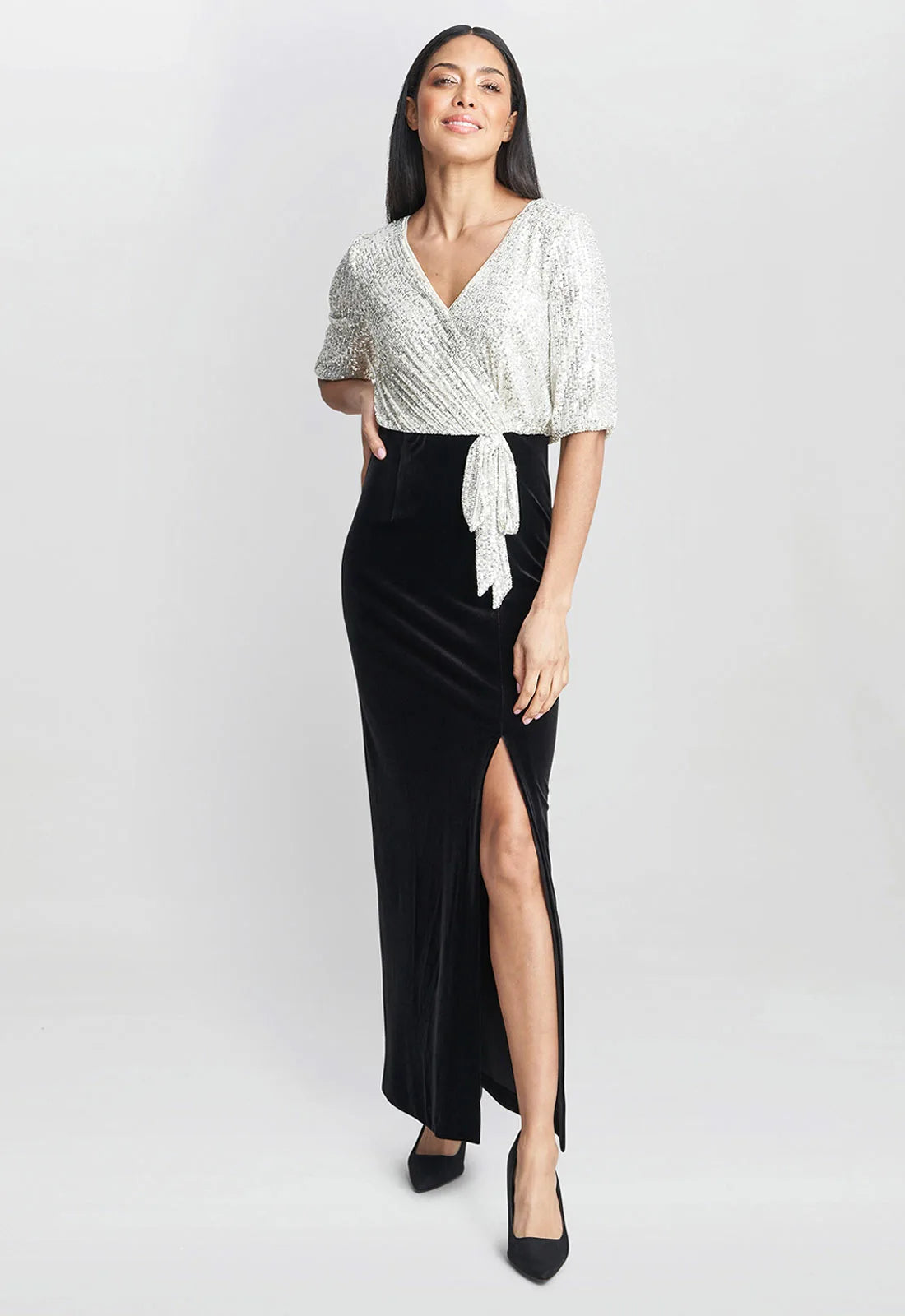 Gina Bacconi Monochrome Matilyn Velvet Maxi Dress