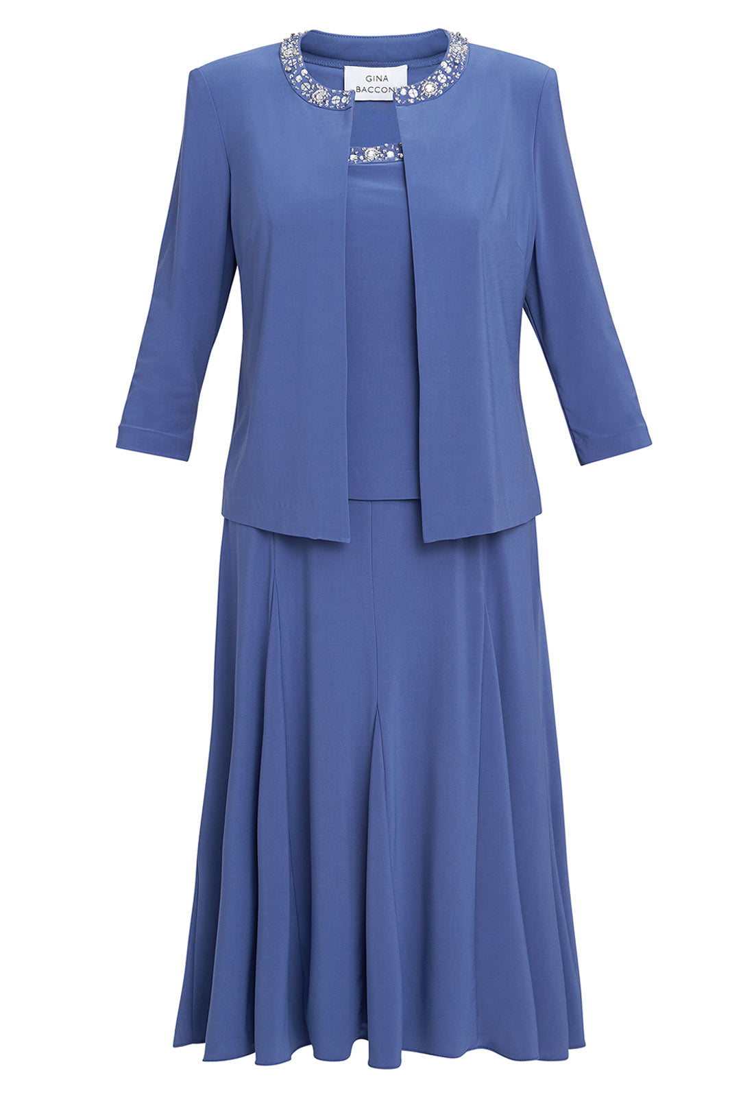 Gina Bacconi Blue Delores Jersey Midi A-Line Jacket Dress