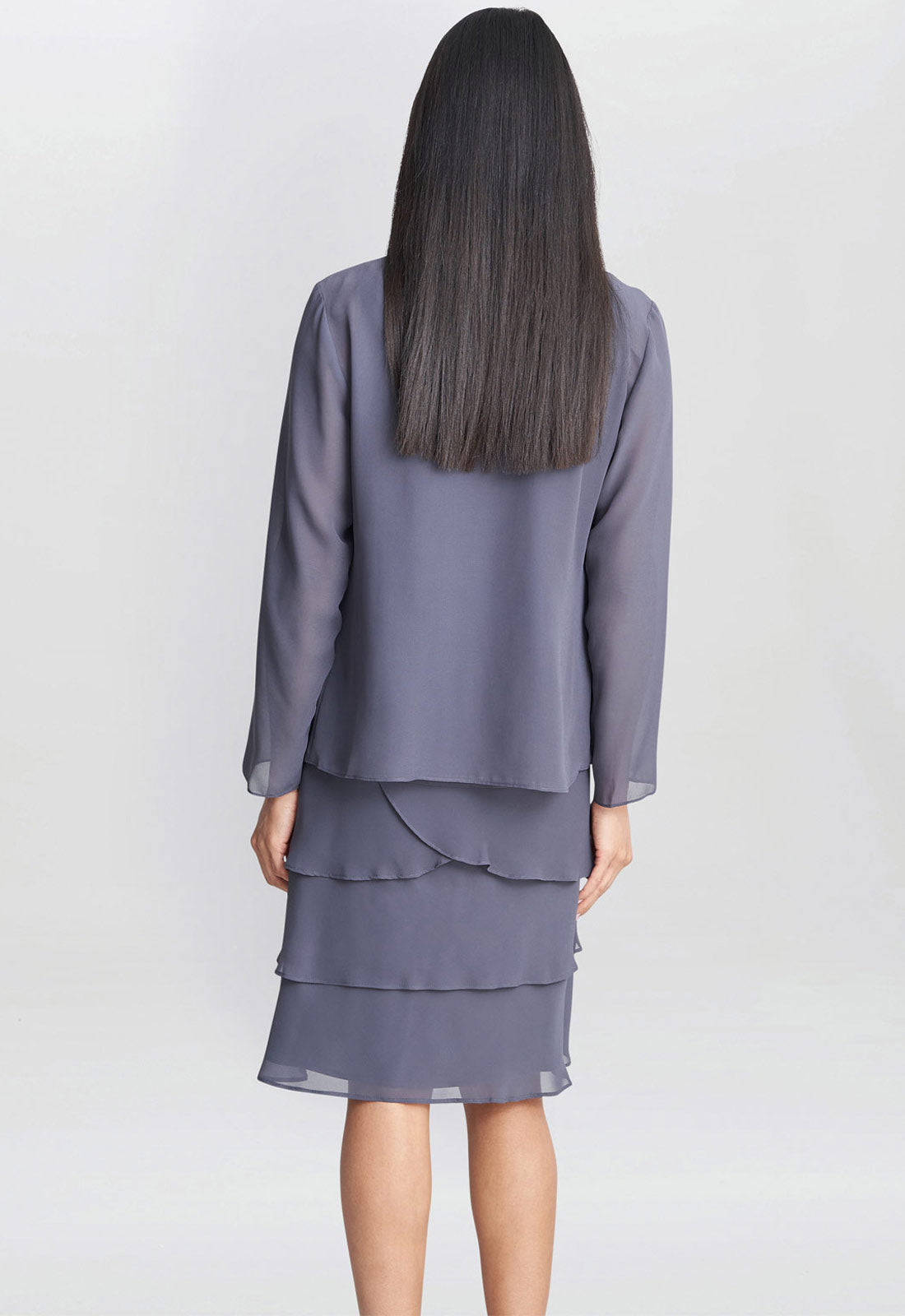 Gina Bacconi Steel Leigh Embellished Tiered Sequin Jacket Dress