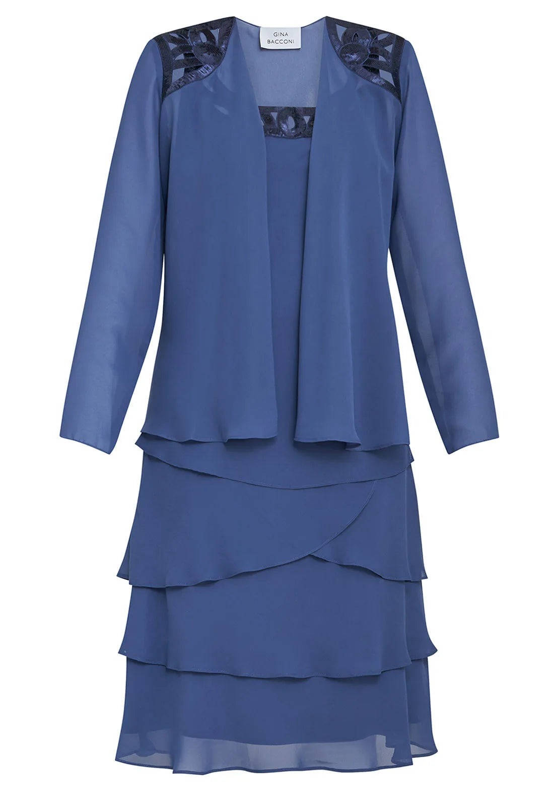 Gina Bacconi Leigh Embellished Tiered Sequin Jacket Dress