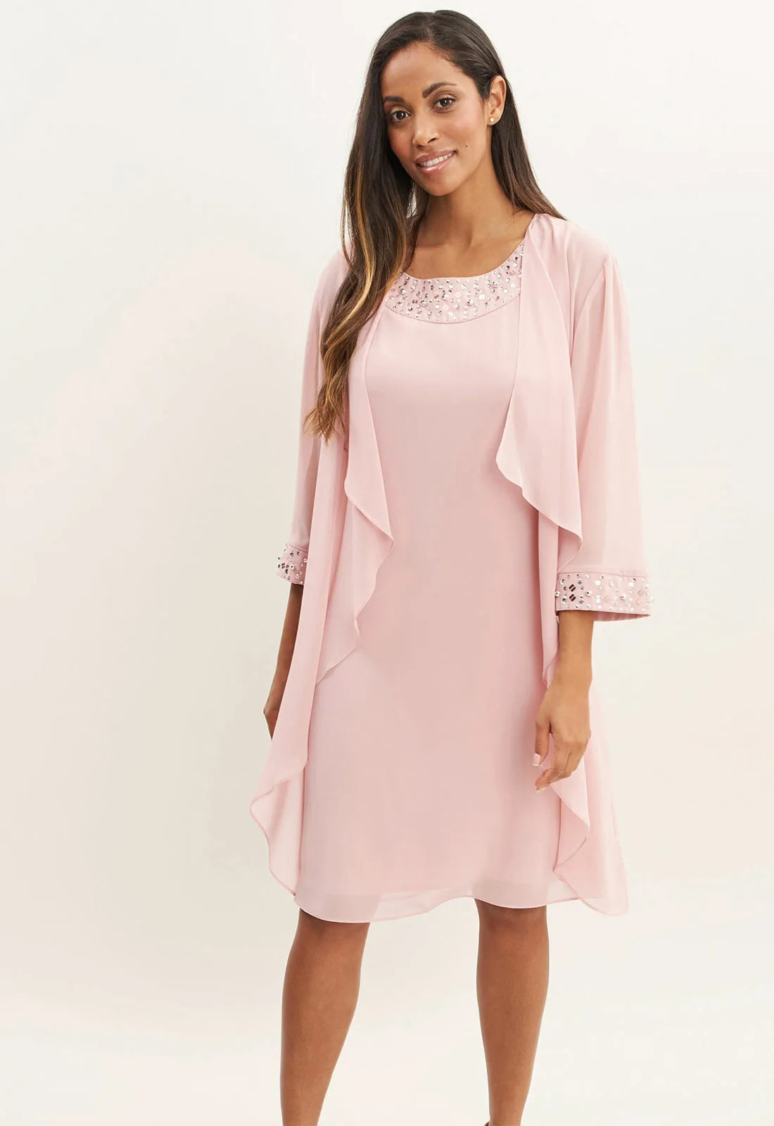 Gina bacconi crepe dress and chiffon jacket clearance