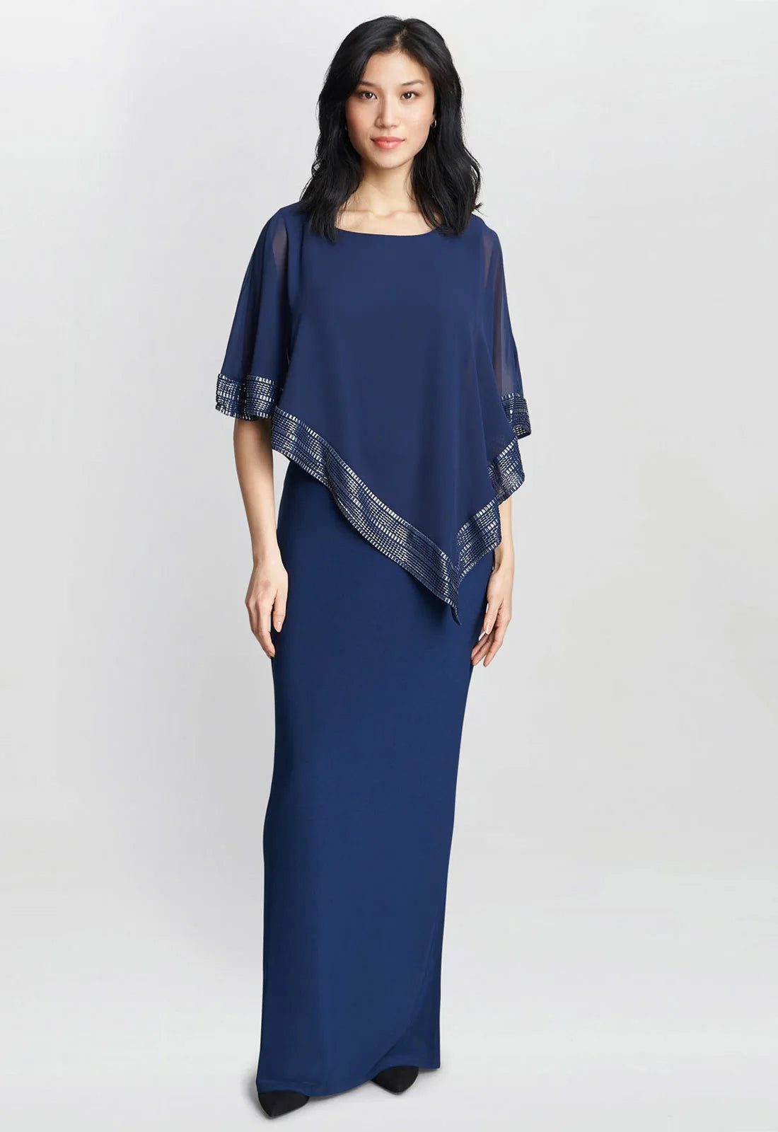 Gina Bacconi Navy Amber Maxi Cape Dress