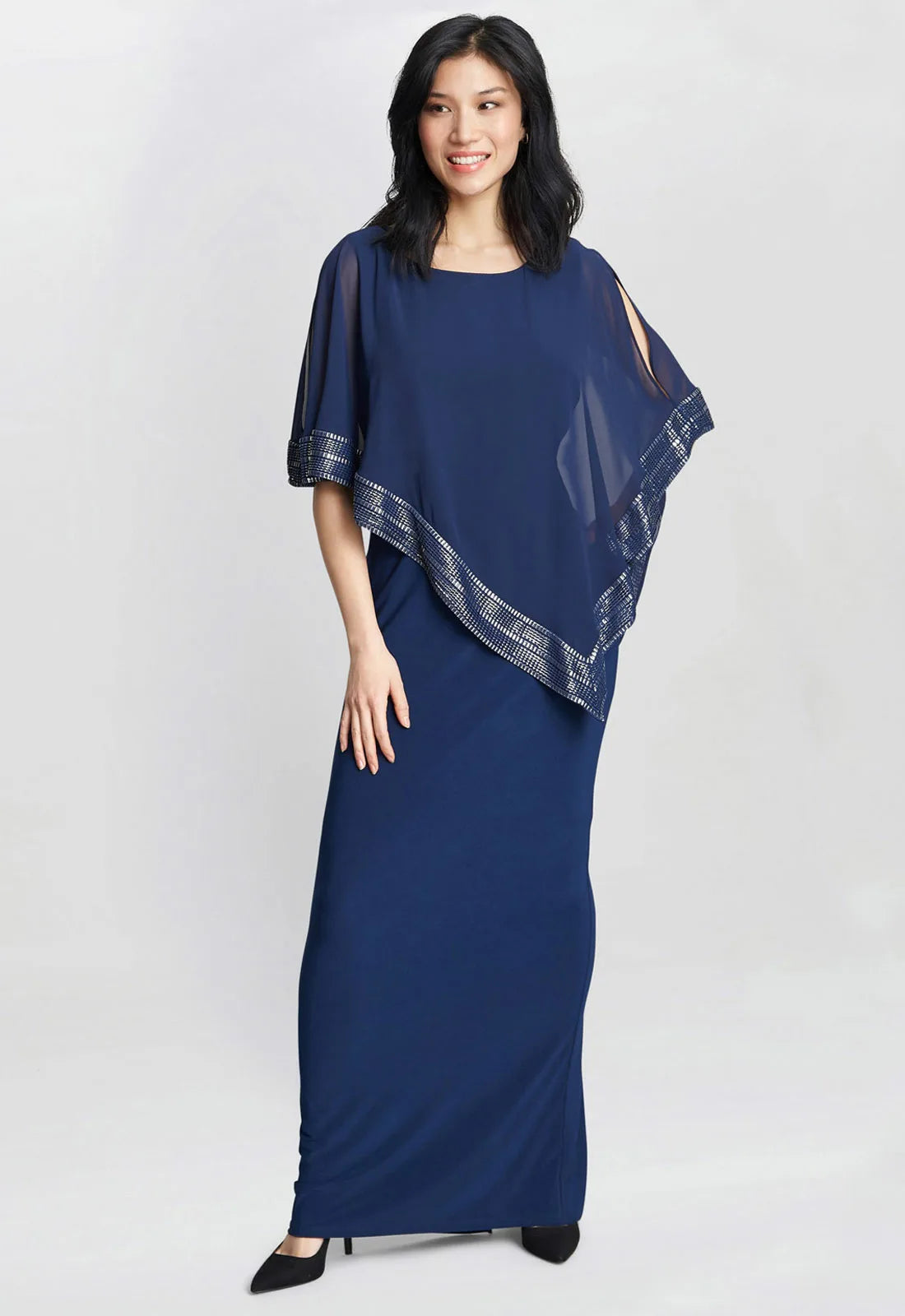 Gina Bacconi Navy Amber Maxi Cape Dress