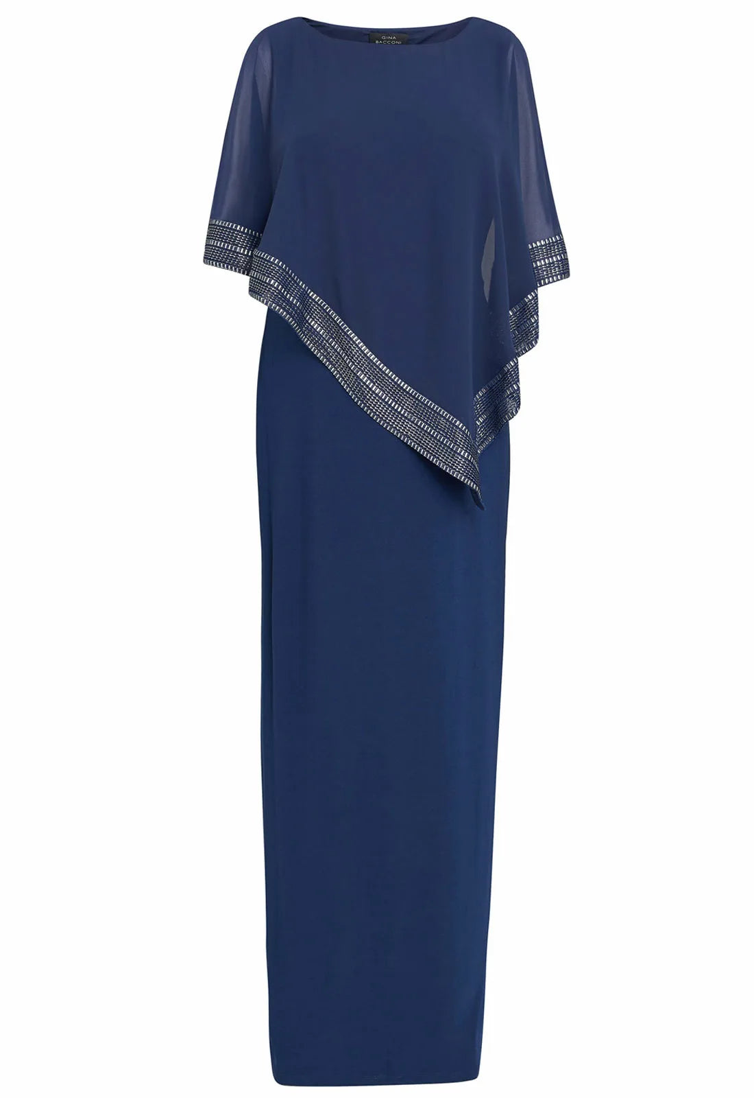 Gina Bacconi Navy Amber Maxi Cape Dress