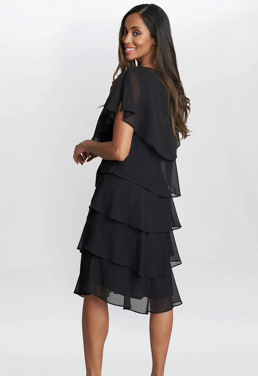 Gina Bacconi Black Bella Georgette Tiered Dress