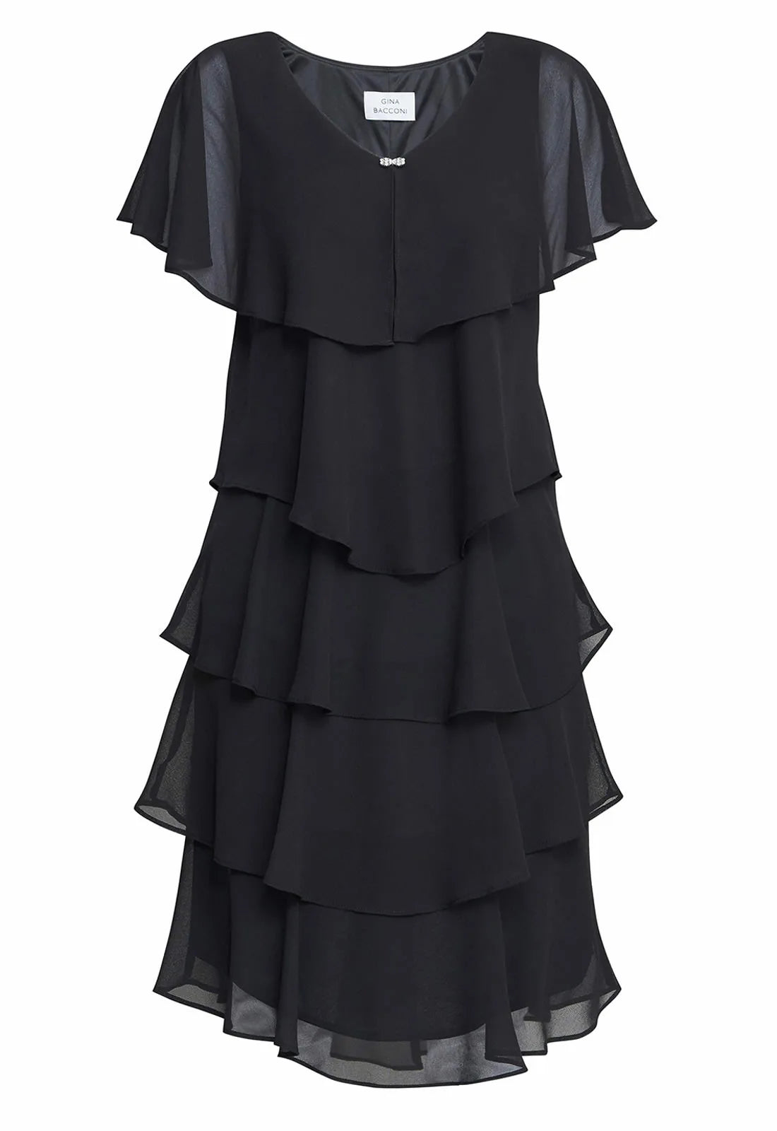 Gina Bacconi Black Bella Georgette Tiered Dress