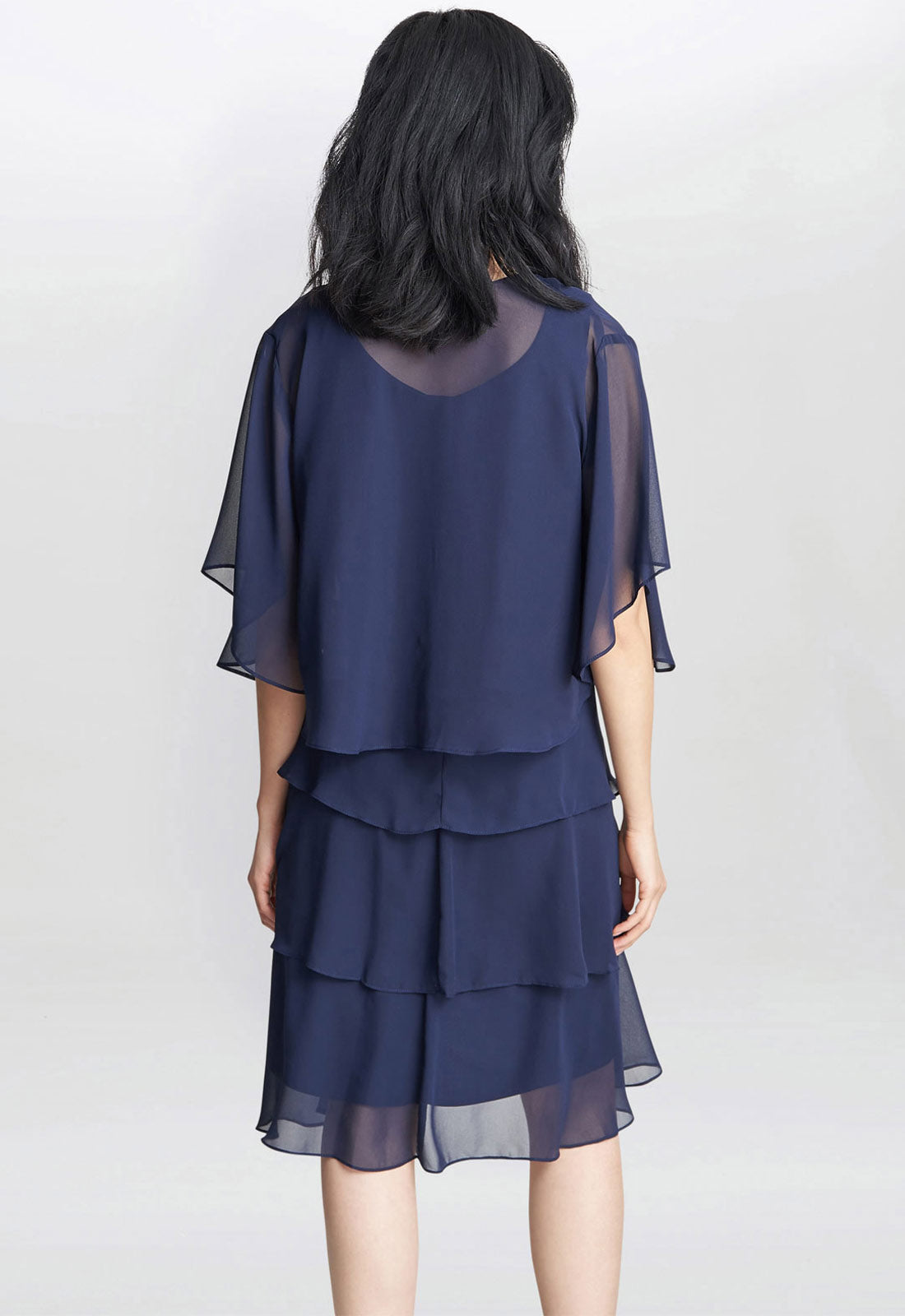 Gina Bacconi Navy Toni Chiffon Tier Jacket Dress