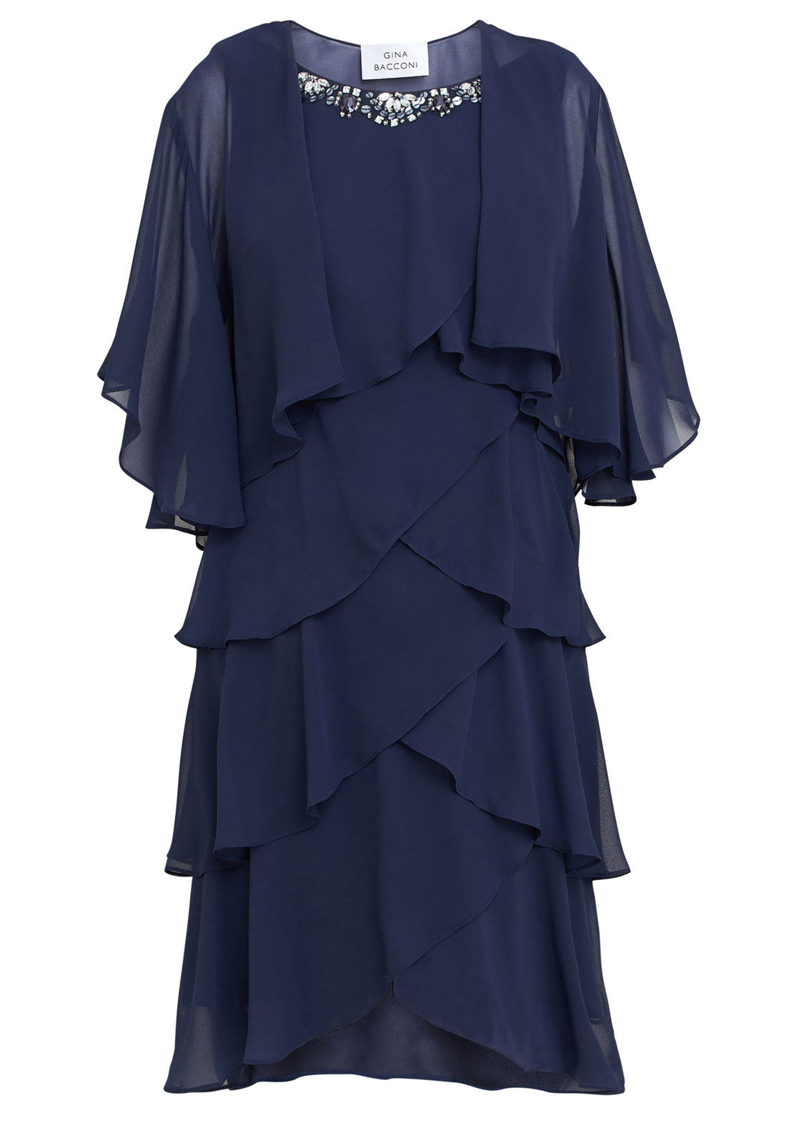 Gina Bacconi Navy Toni Chiffon Tier Jacket Dress