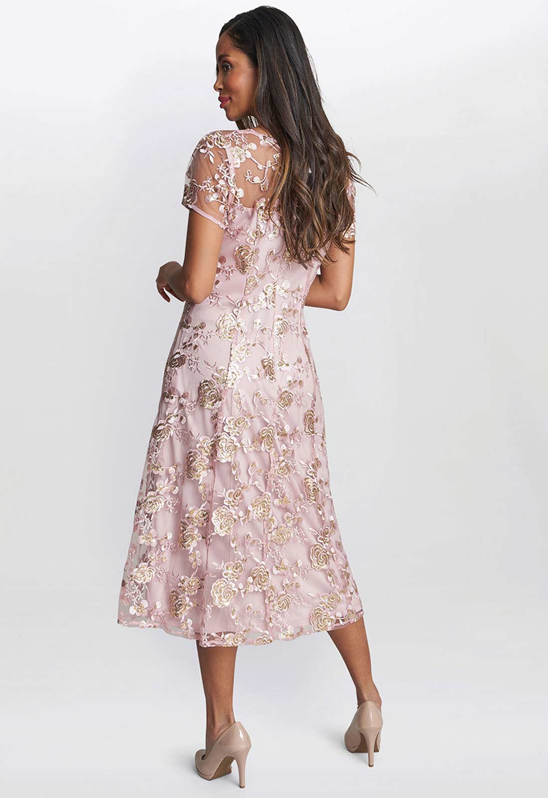 Gina Bacconi Pink Davina Embroidered A Line Dress