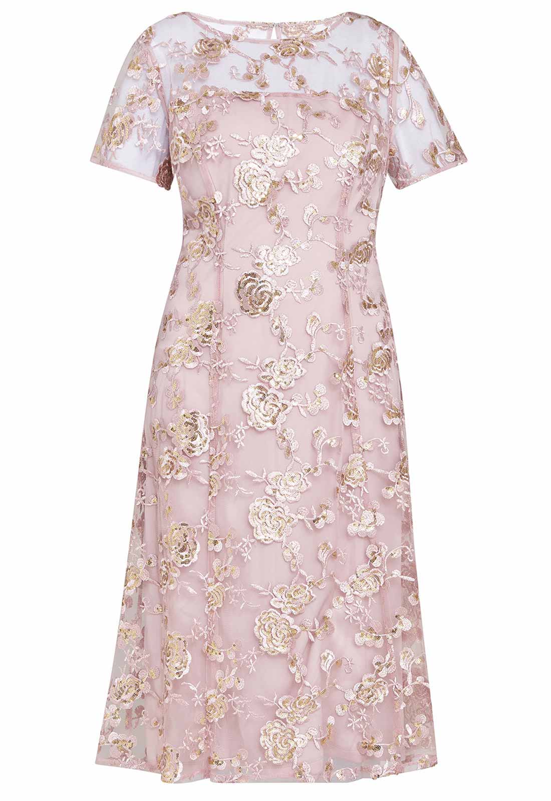 Gina Bacconi Pink Davina Embroidered A Line Dress