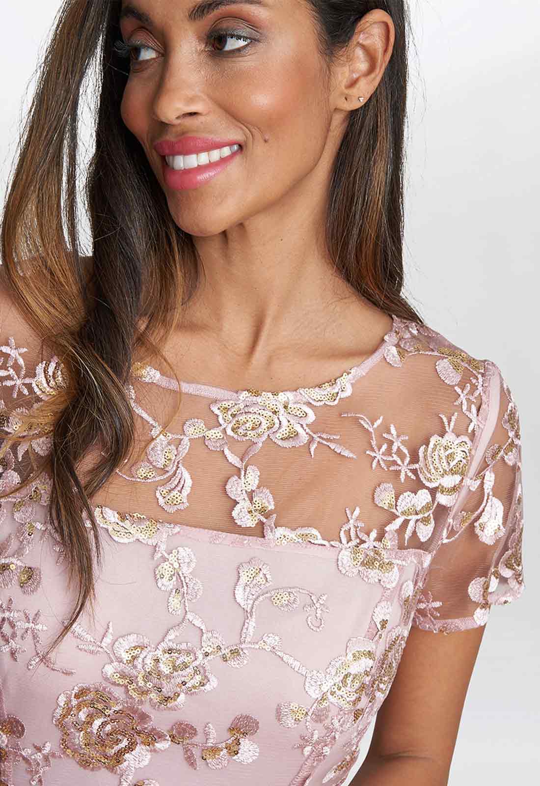 Gina Bacconi Pink Davina Embroidered A Line Dress