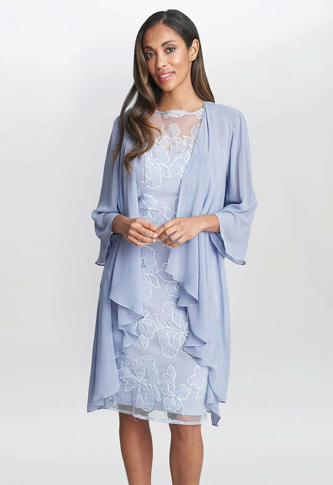 Gina Bacconi Blue Elia Dress And Chiffon Jacket