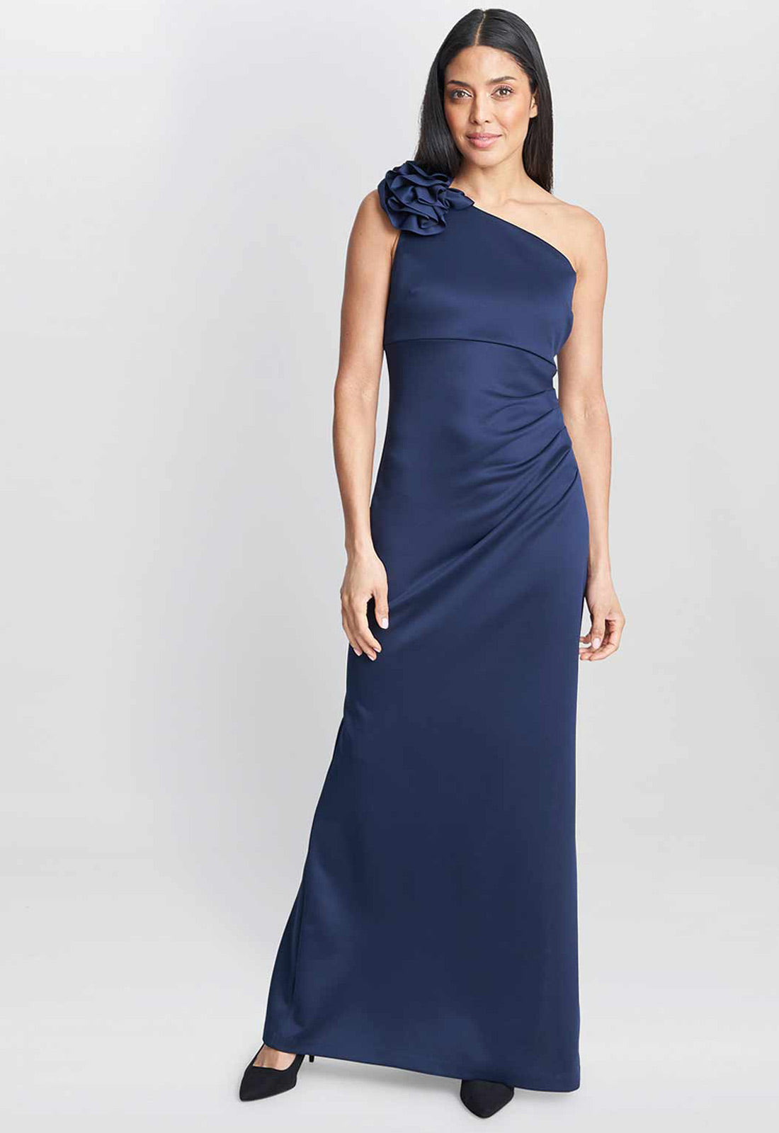 Gina Bacconi Blue Agatha 3D One Shoulder Maxi Dress