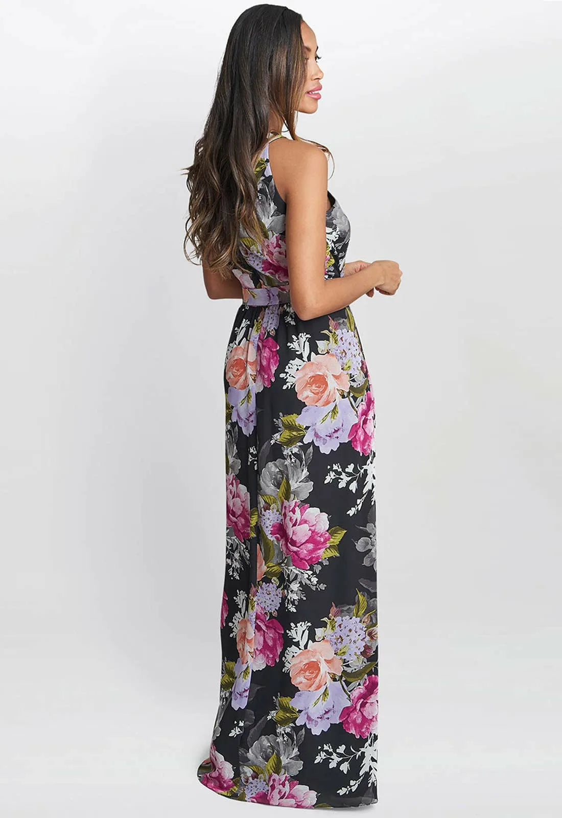 Gina Bacconi Claudia Printed Halter Maxi Dress With Belt