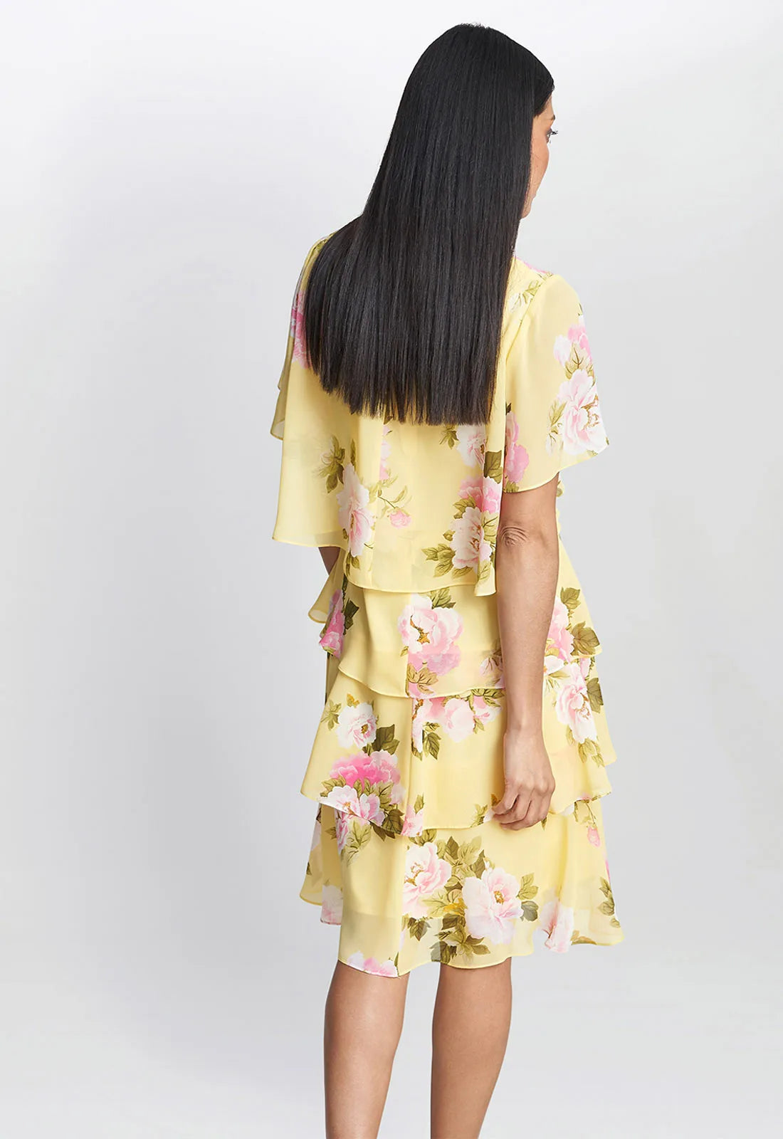 Gina Bacconi Yellow Edith Print Layered Dress