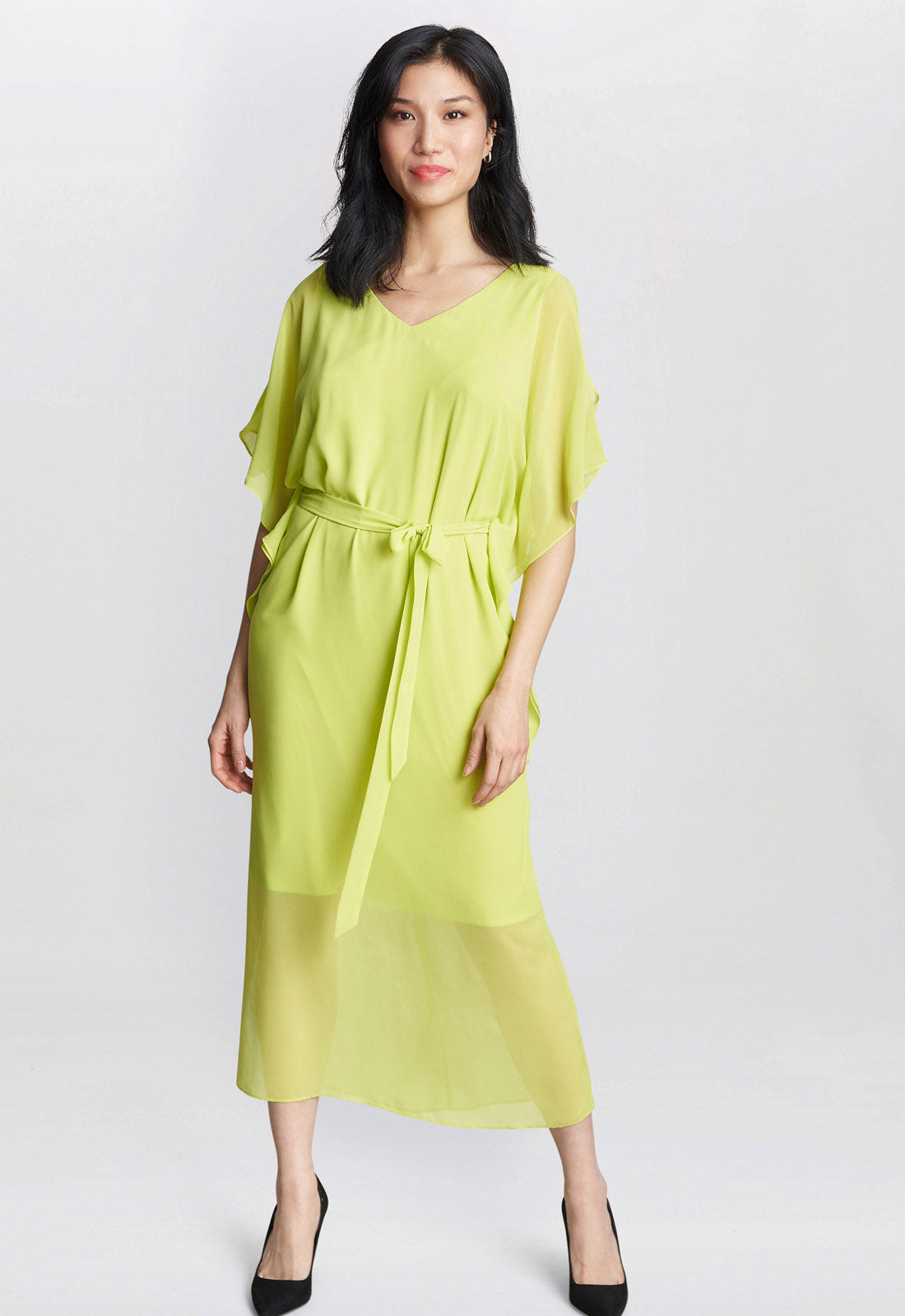 Gina Bacconi Lime Francesca Cold Shoulder Maxi Dress With Belt