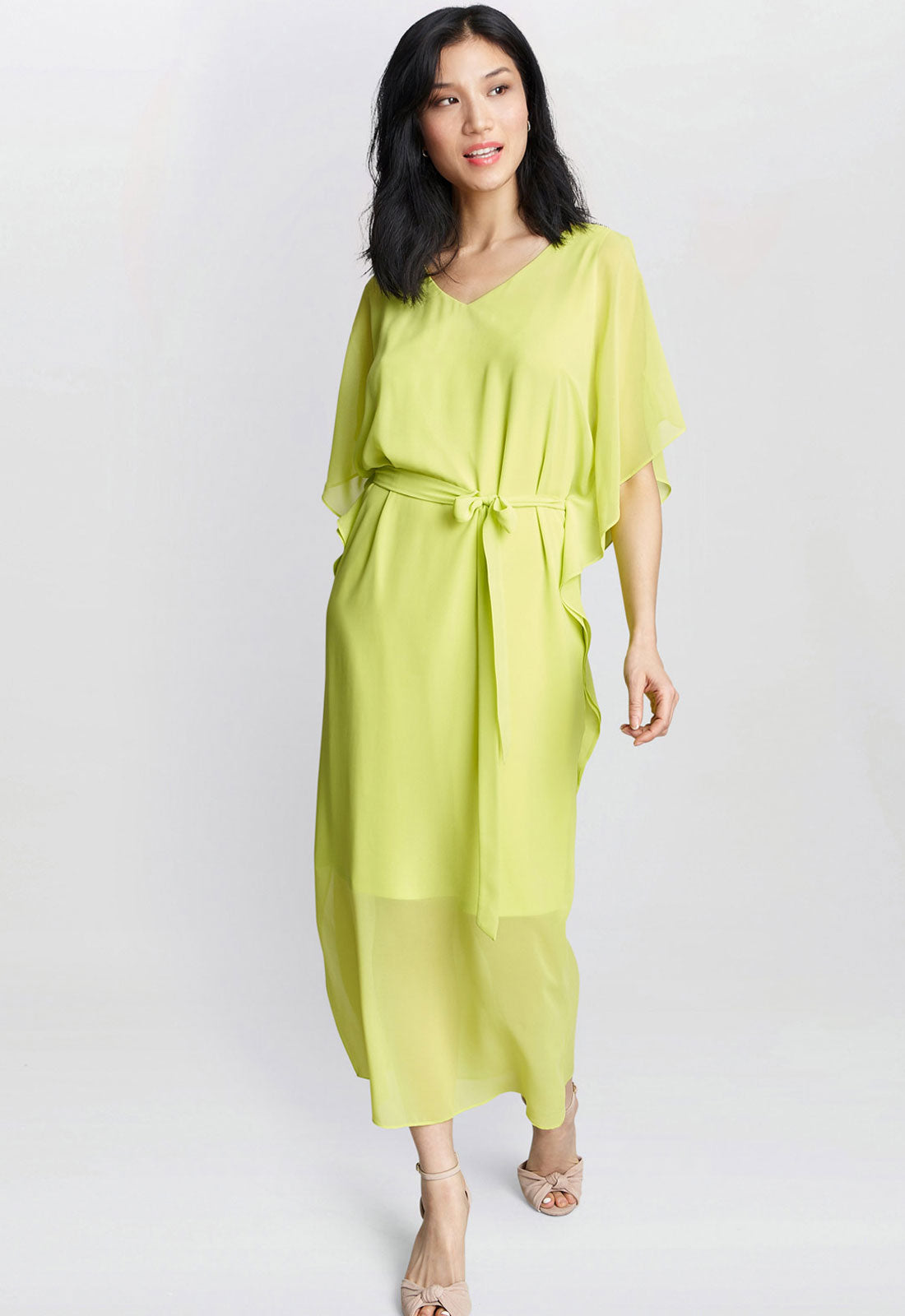 Gina Bacconi Lime Francesca Cold Shoulder Maxi Dress With Belt